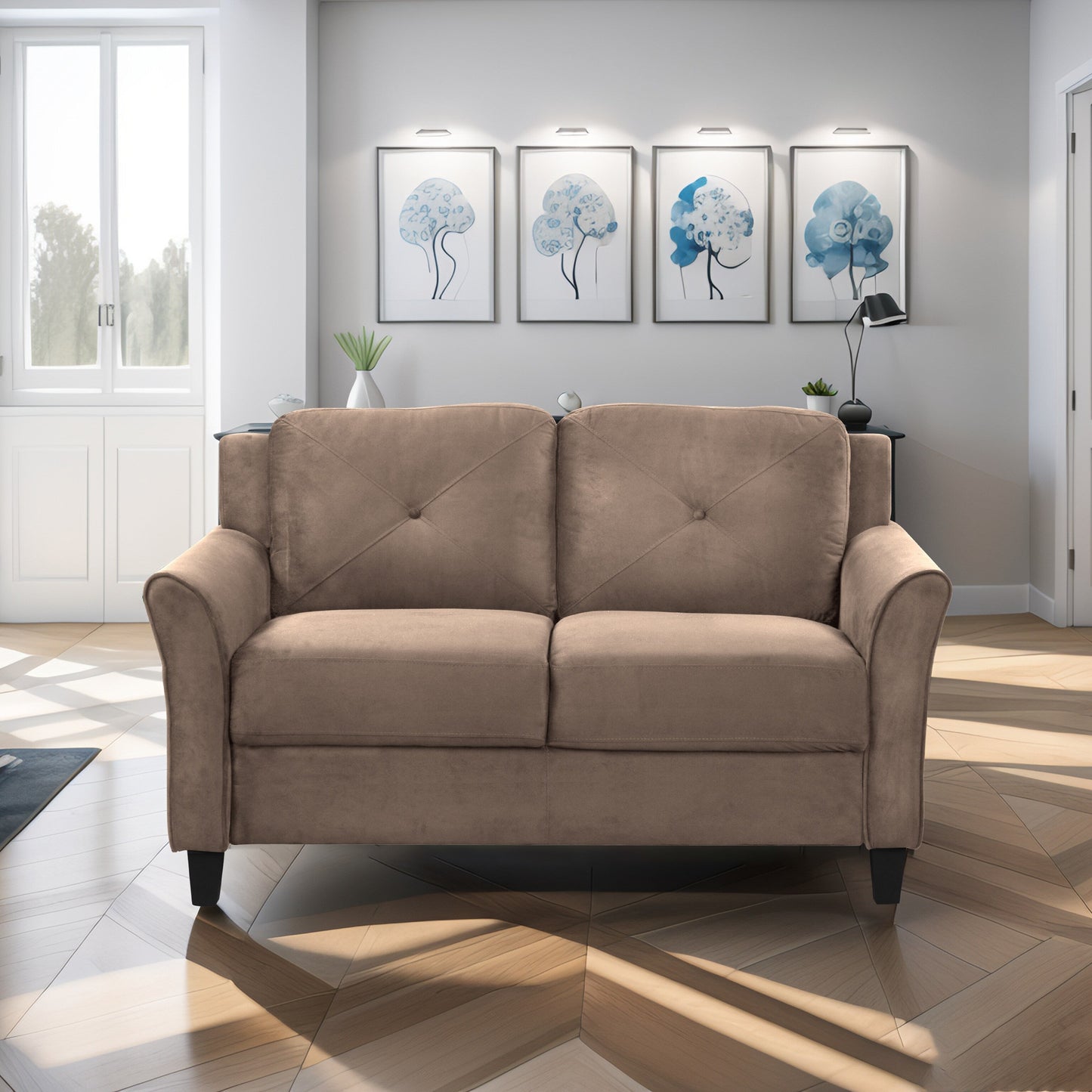 74.9 Polyester 3-seater Sofa With Solid Wood Frame and High Elastic Sponges Cushion for Living Room