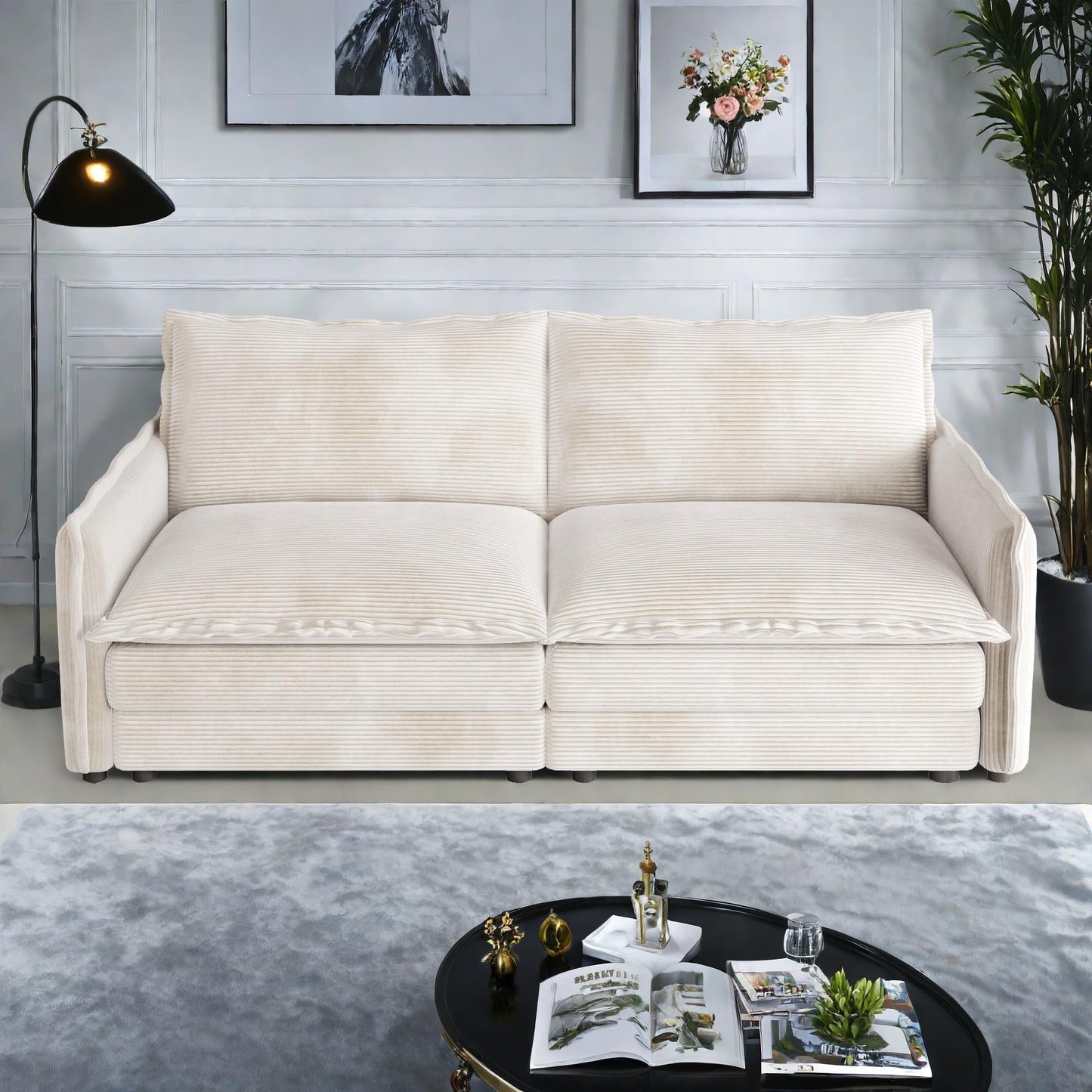 75 Corduroy 2-Seater Sofa Deep Seat with Sofa with 2 Pillow for Living Room