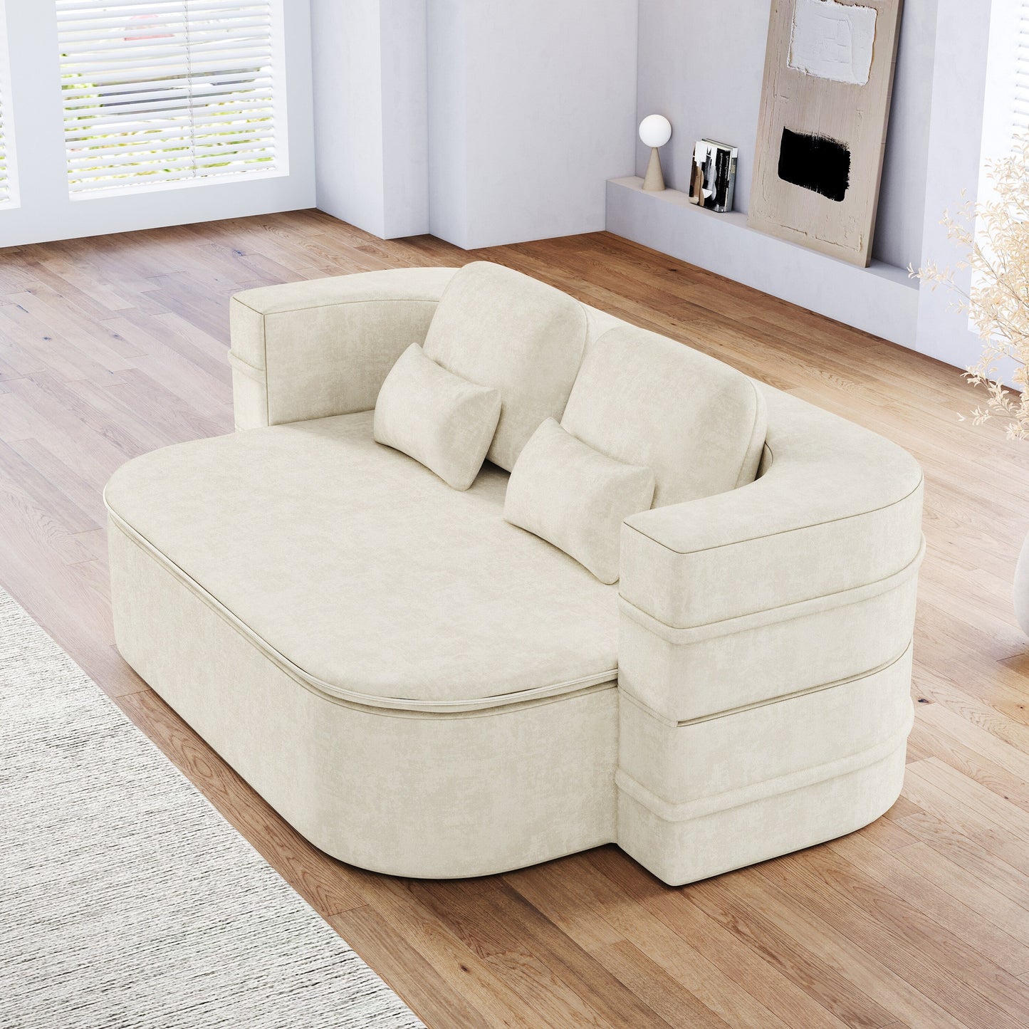 75'' Convertible Sleeper Sofa Bed with Blanket Floor Sofa Lounge Sofa for Living Room