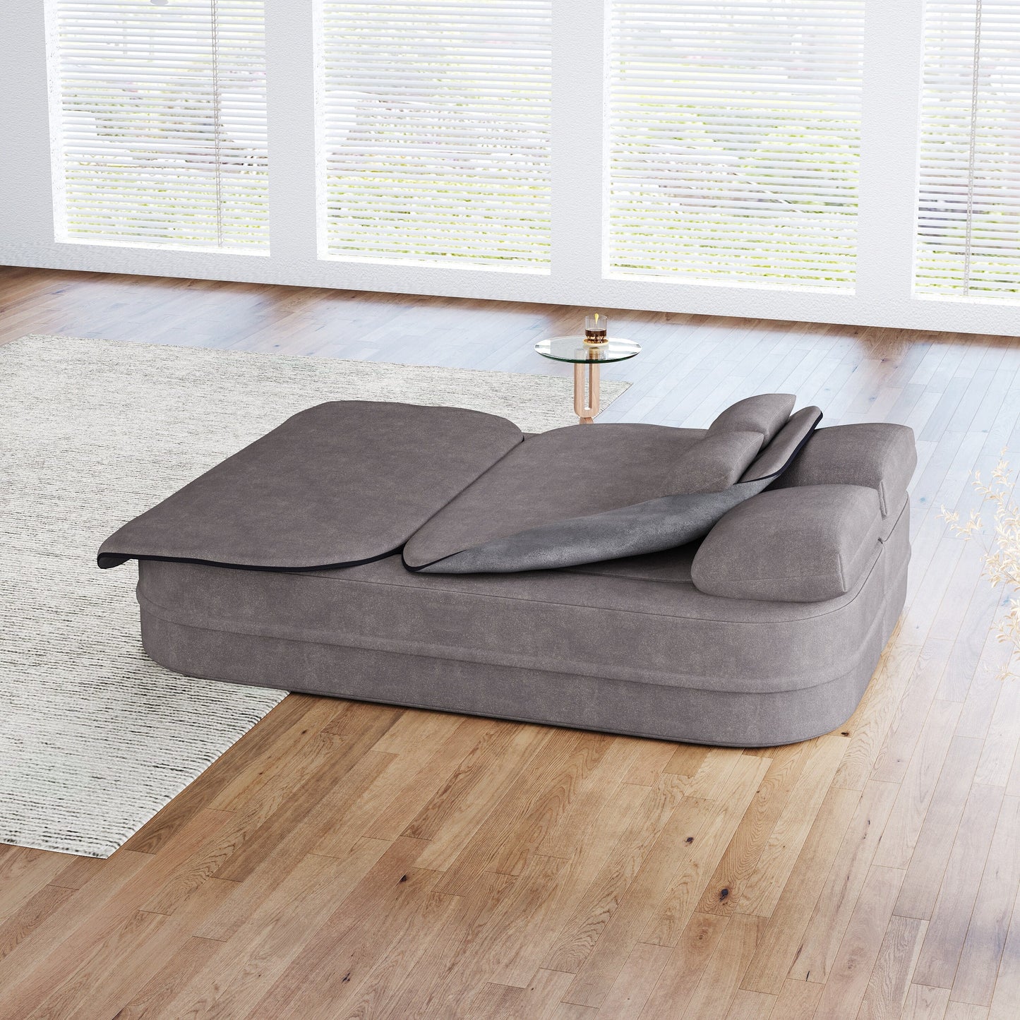 75'' Convertible Sleeper Sofa Bed with Blanket Floor Sofa Lounge Sofa for Living Room