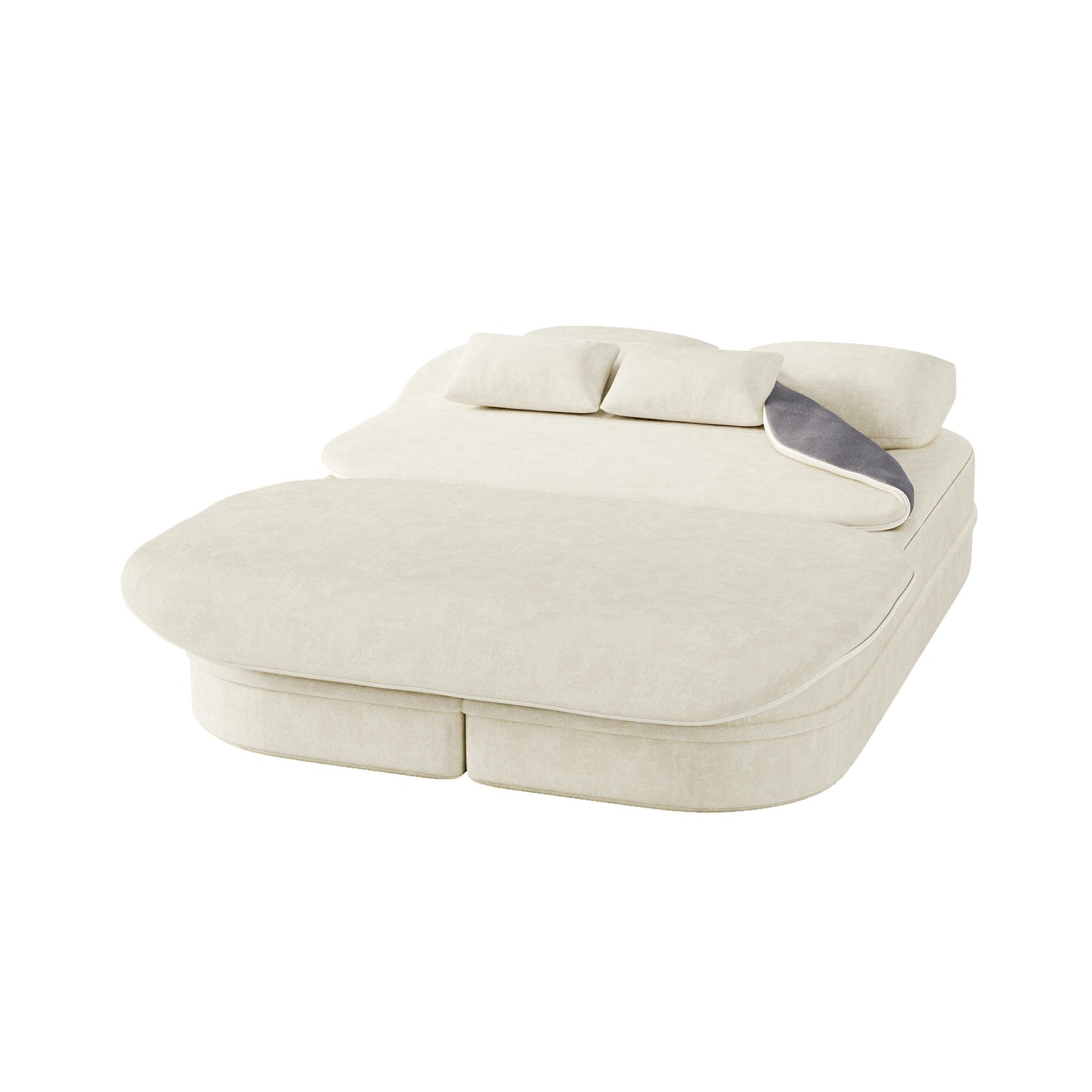 75'' Convertible Sleeper Sofa Bed with Blanket Floor Sofa Lounge Sofa for Living Room