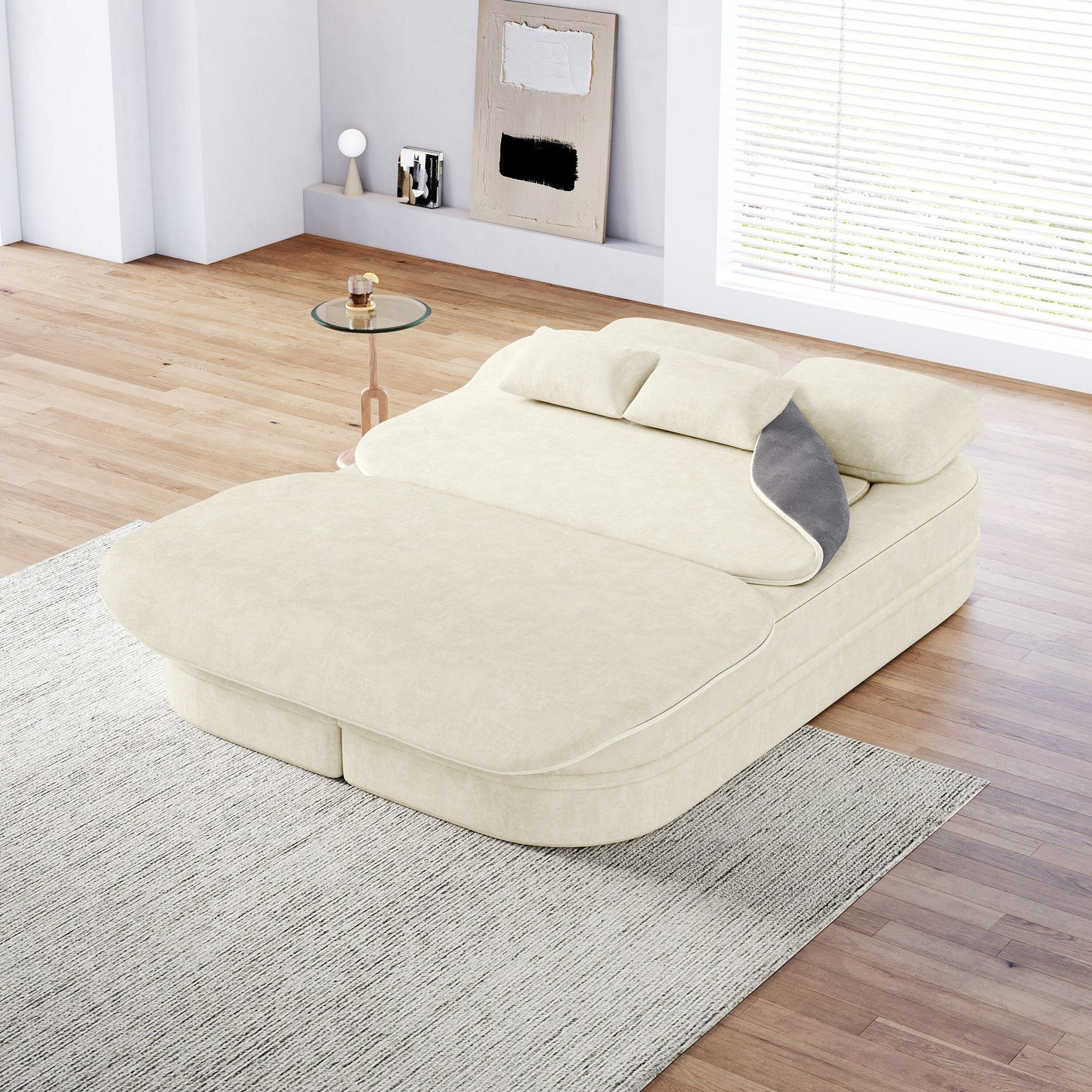 75'' Convertible Sleeper Sofa Bed with Blanket Floor Sofa Lounge Sofa for Living Room