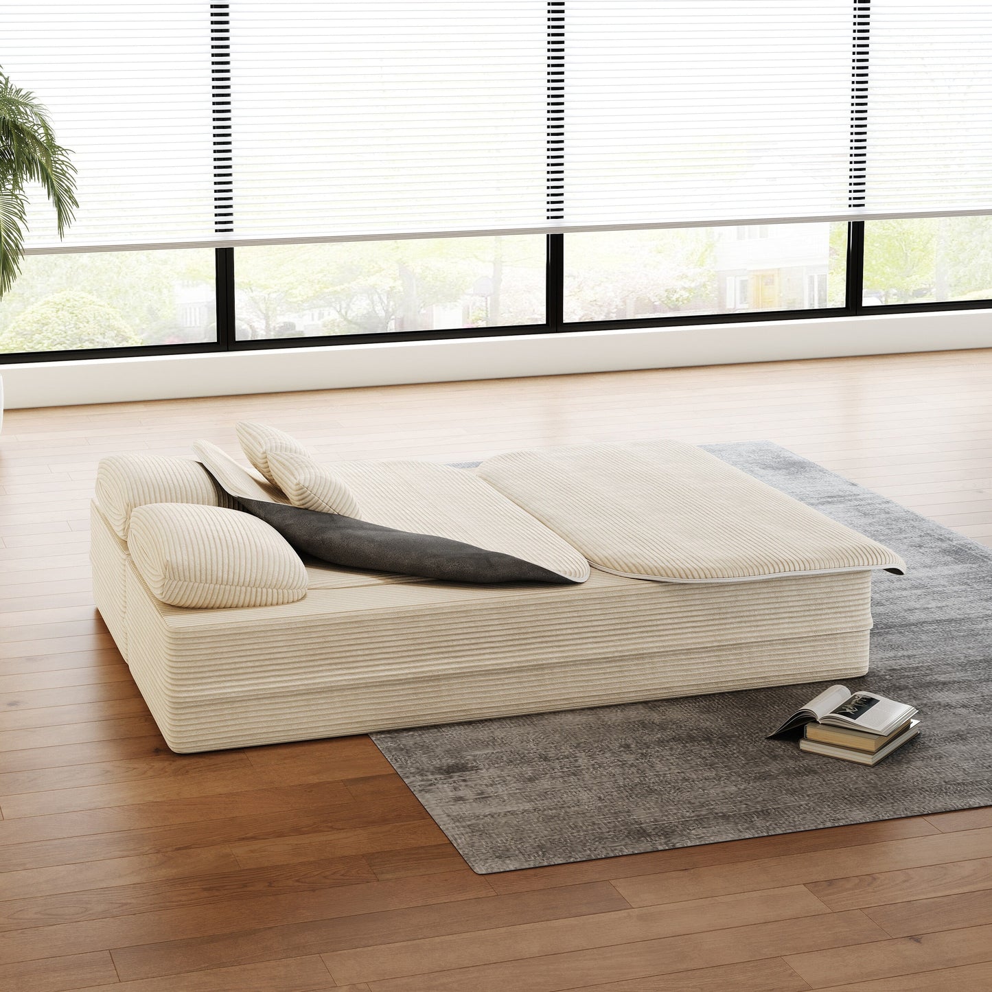 75'' Convertible Sleeper Sofa Bed with Blanket Floor Sofa Lounge Sofa for Living Room