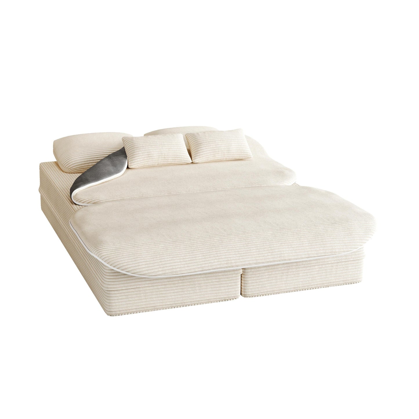 75'' Convertible Sleeper Sofa Bed with Blanket Floor Sofa Lounge Sofa for Living Room