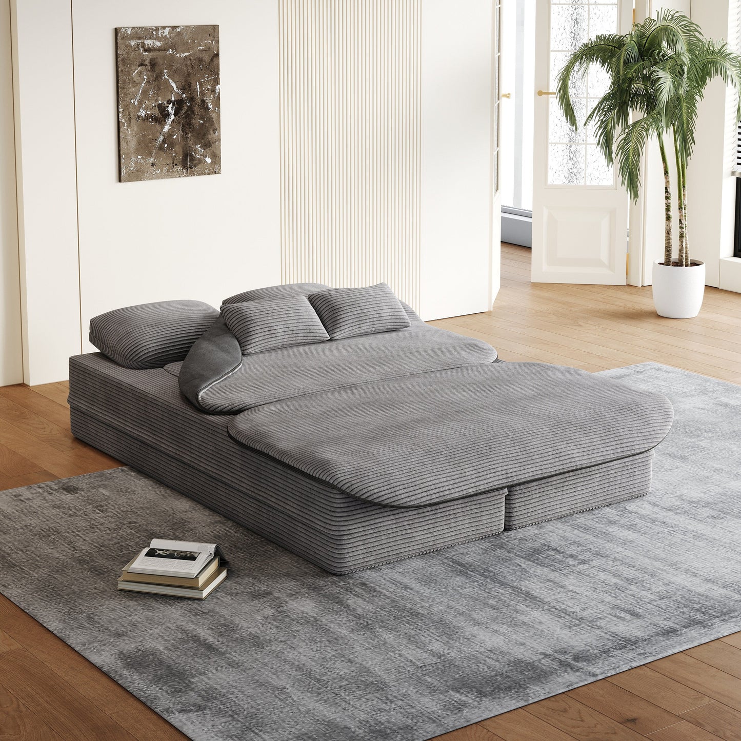 75'' Convertible Sleeper Sofa Bed with Blanket Floor Sofa Lounge Sofa for Living Room