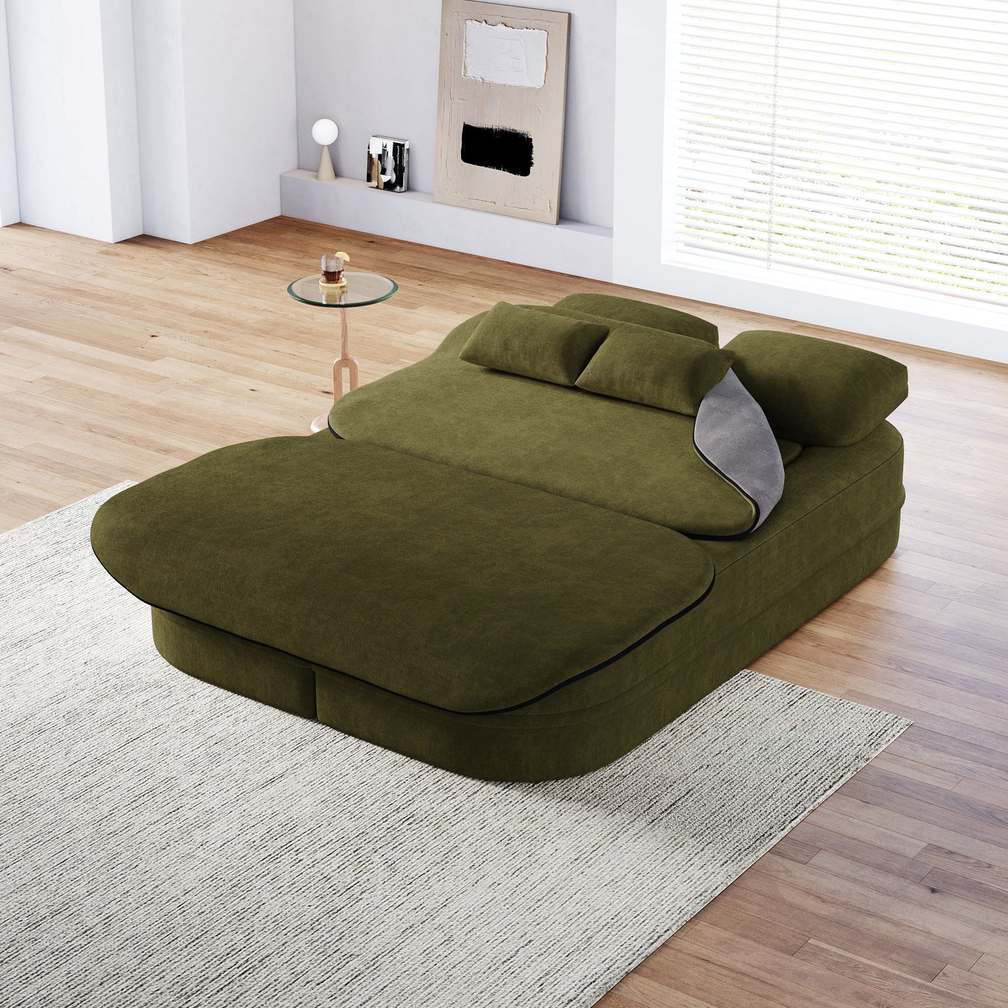 75'' Convertible Sleeper Sofa Bed with Blanket Floor Sofa Lounge Sofa for Living Room
