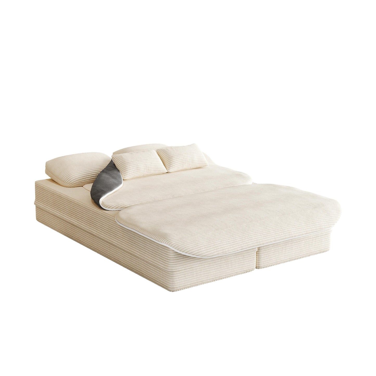 75'' Convertible Sleeper Sofa Bed with Blanket Floor Sofa Lounge Sofa for Living Room