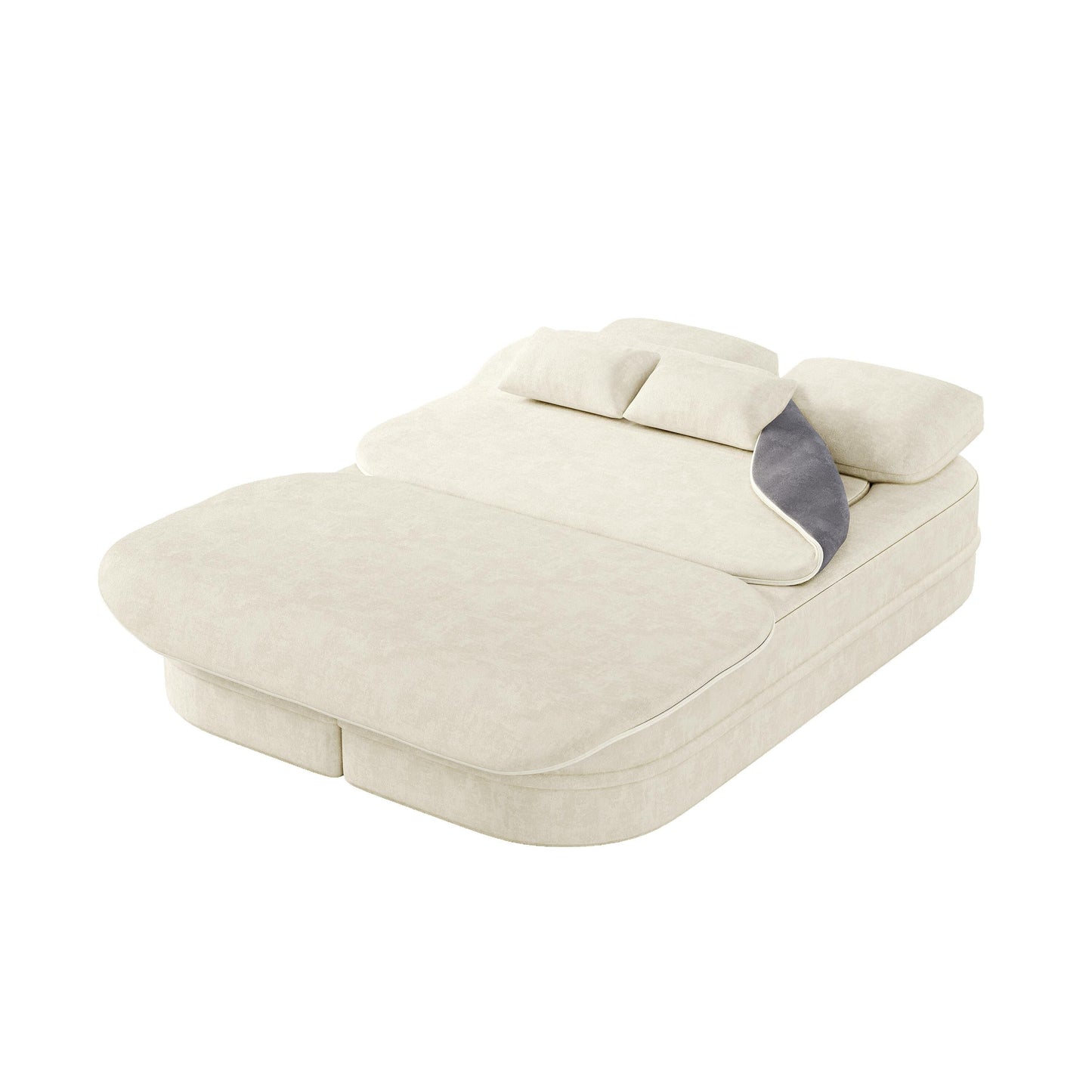 75'' Convertible Sleeper Sofa Bed with Blanket Floor Sofa Lounge Sofa for Living Room