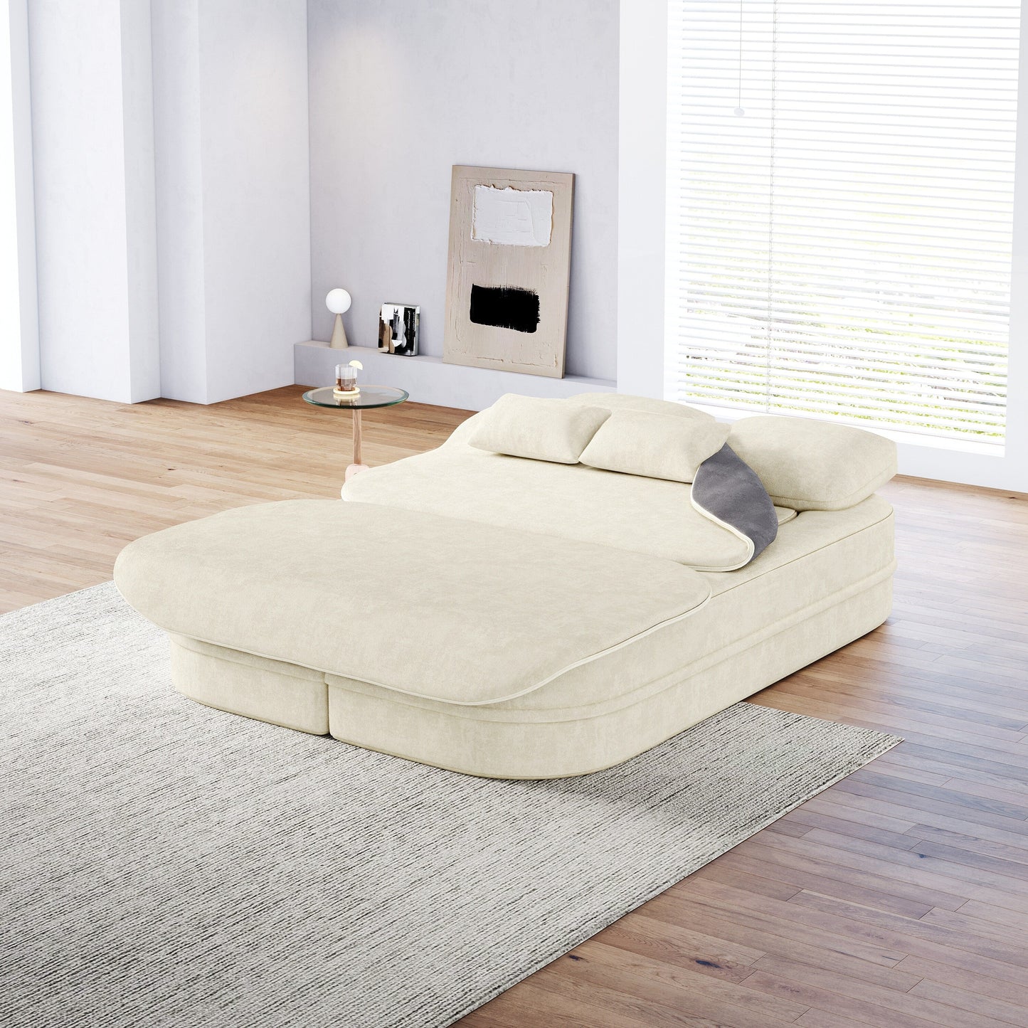 75'' Convertible Sleeper Sofa Bed with Blanket Floor Sofa Lounge Sofa for Living Room