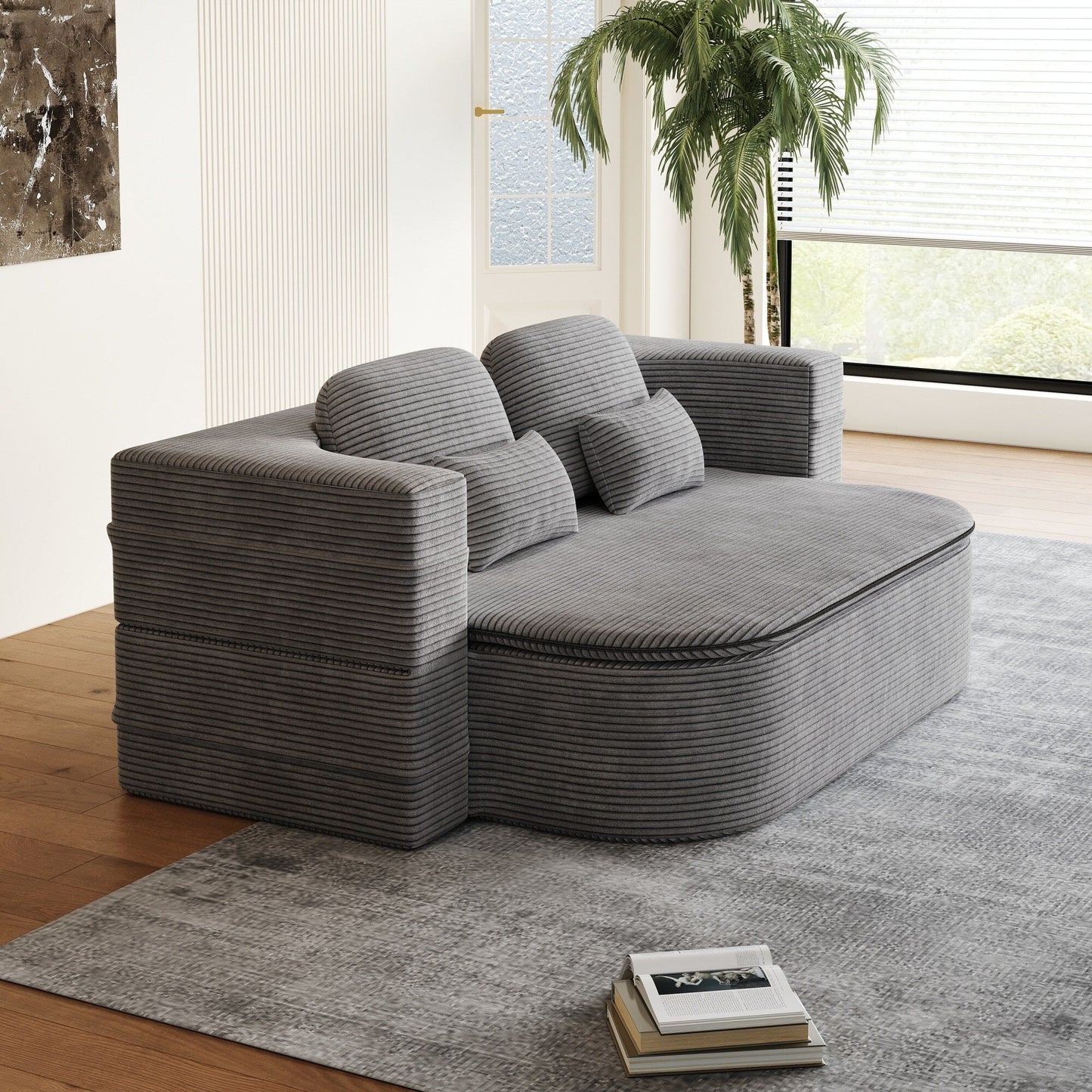 75''2-In-1 Foldable Convertible Sleeper Foam Sofa Bed with Multi Functional Blanket