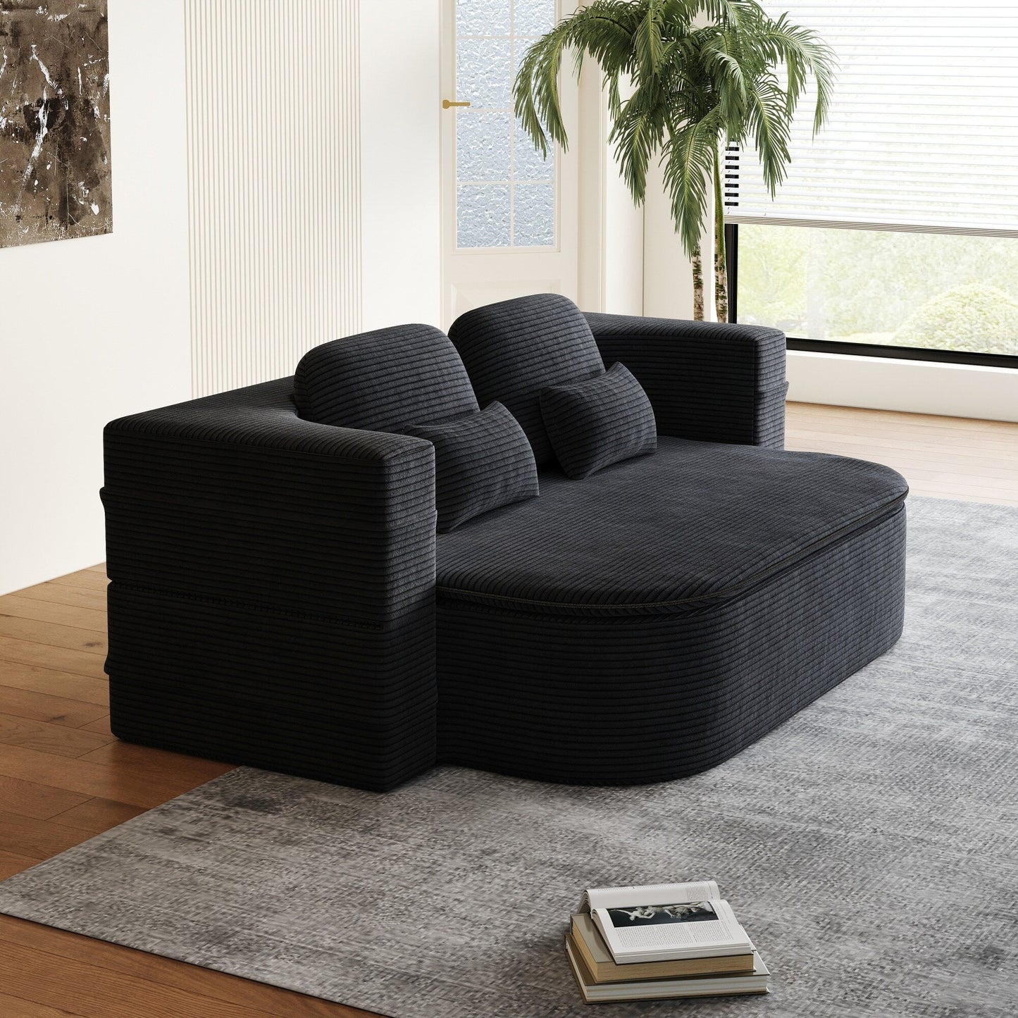 75''2-In-1 Foldable Convertible Sleeper Foam Sofa Bed with Multi Functional Blanket