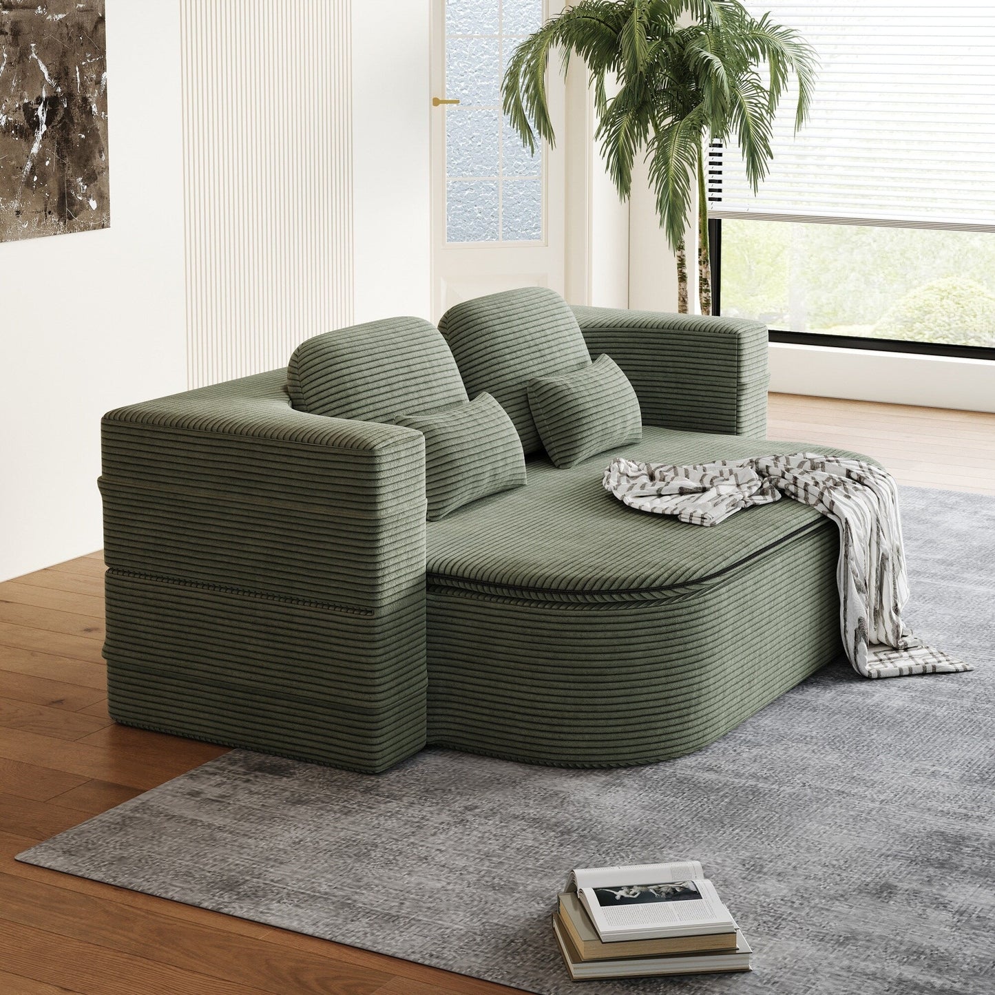 75''2-In-1 Foldable Convertible Sleeper Foam Sofa Bed with Multi Functional Blanket