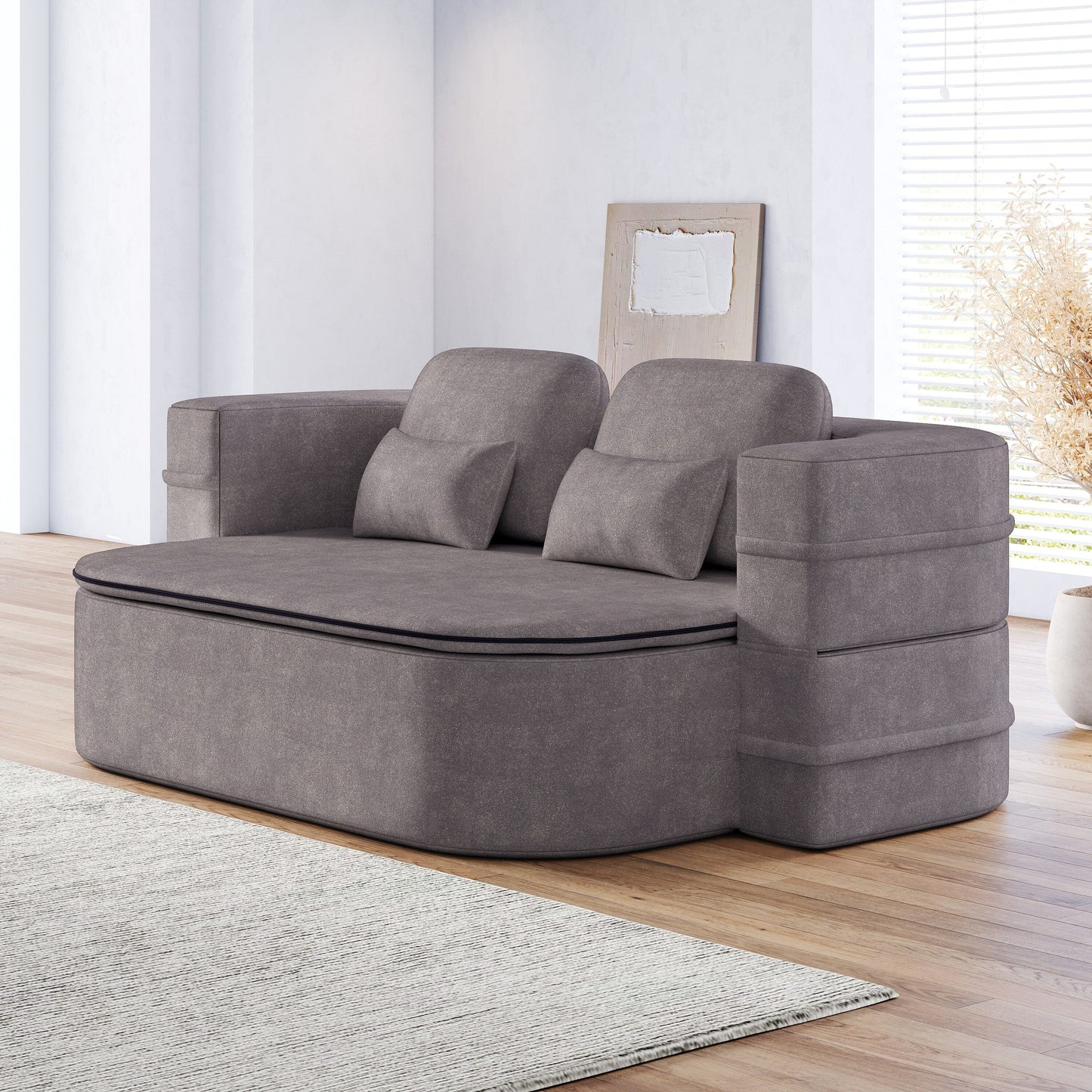 75''2-in-1 Foldable Sofa,Convertible Sleeper Foam Chenille Floor folding Sofa Bed with Multi Functional Blanket,Lounge Sofa