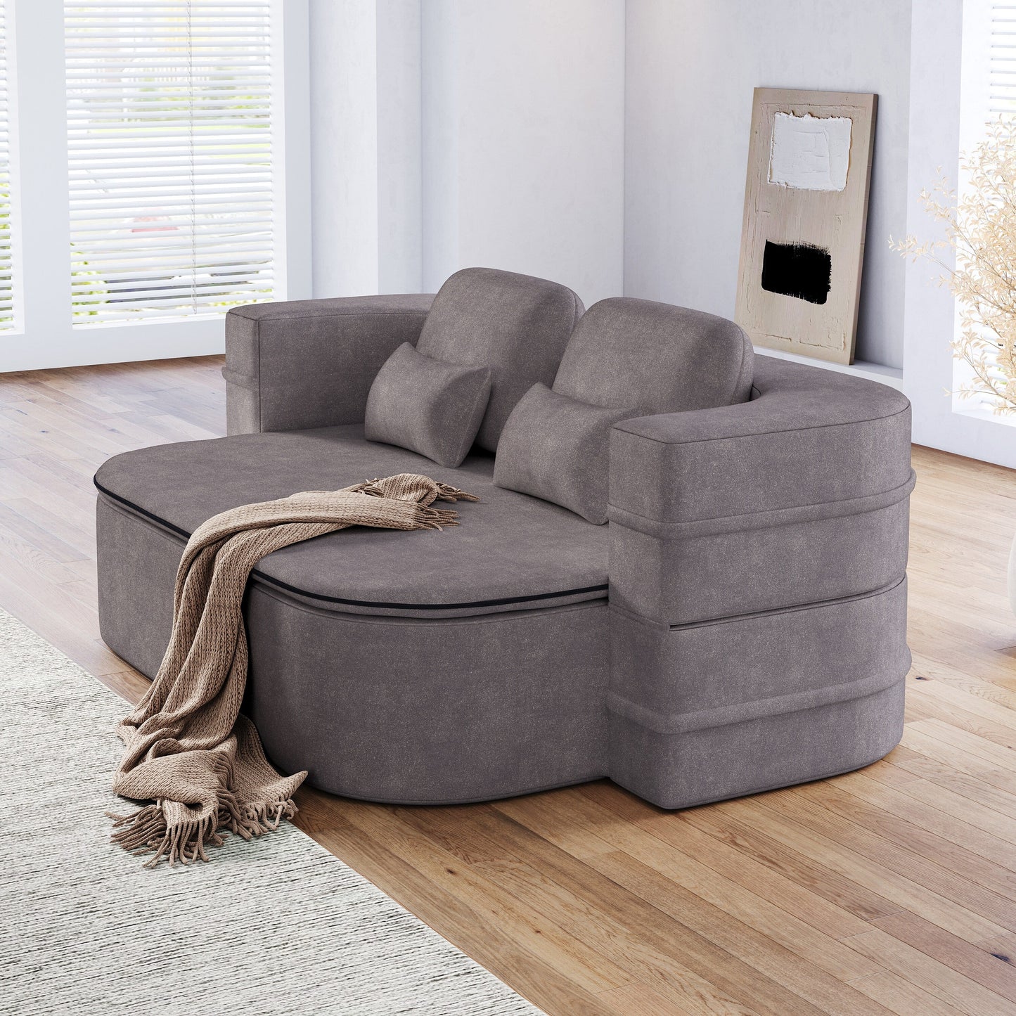 75''2-in-1 Foldable Sofa,Convertible Sleeper Foam Chenille Floor folding Sofa Bed with Multi Functional Blanket,Lounge Sofa