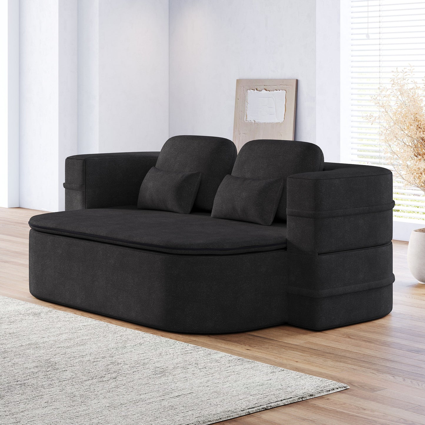 75''2-in-1 Foldable Sofa,Convertible Sleeper Foam Chenille Floor folding Sofa Bed with Multi Functional Blanket,Lounge Sofa