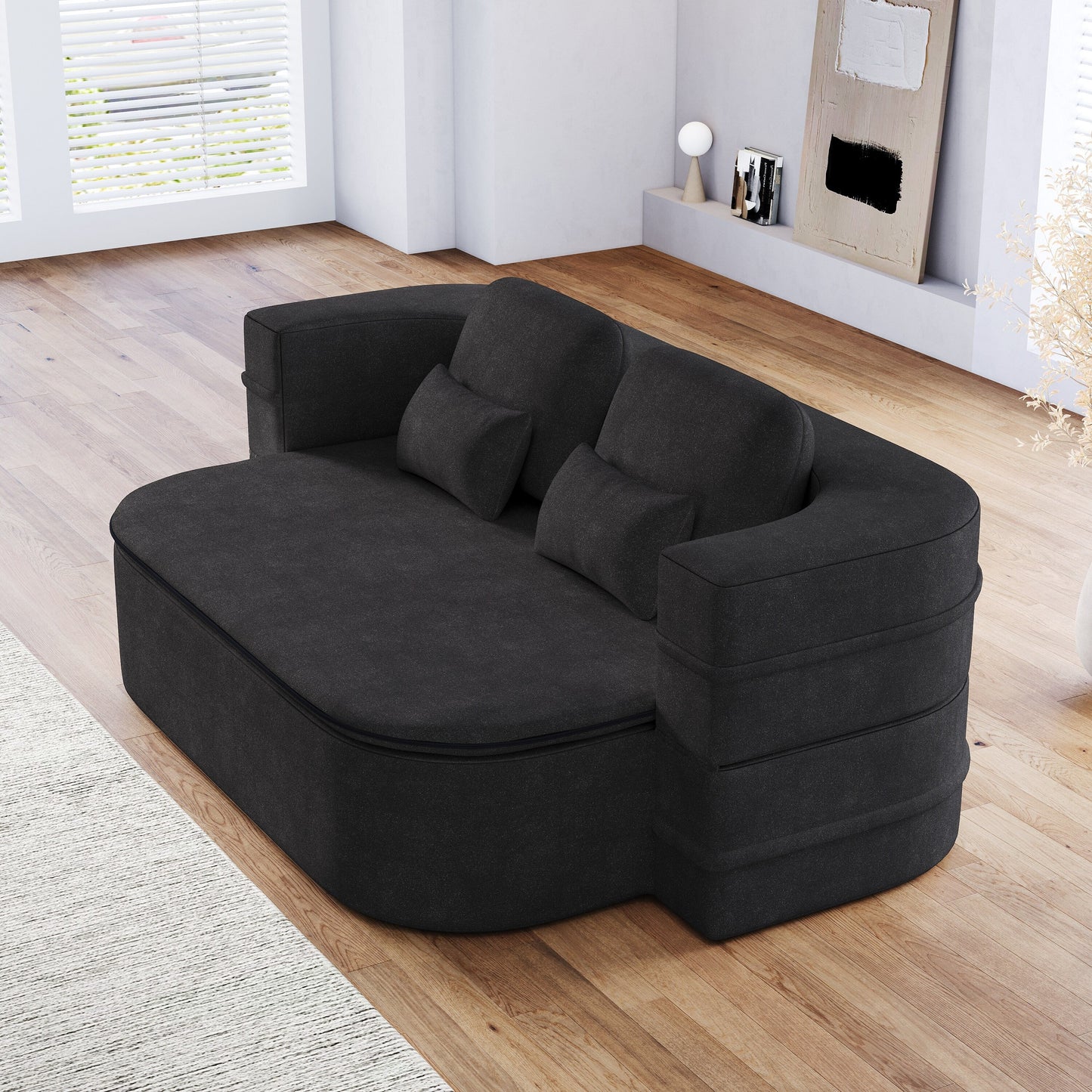 75''2-in-1 Foldable Sofa,Convertible Sleeper Foam Chenille Floor folding Sofa Bed with Multi Functional Blanket,Lounge Sofa