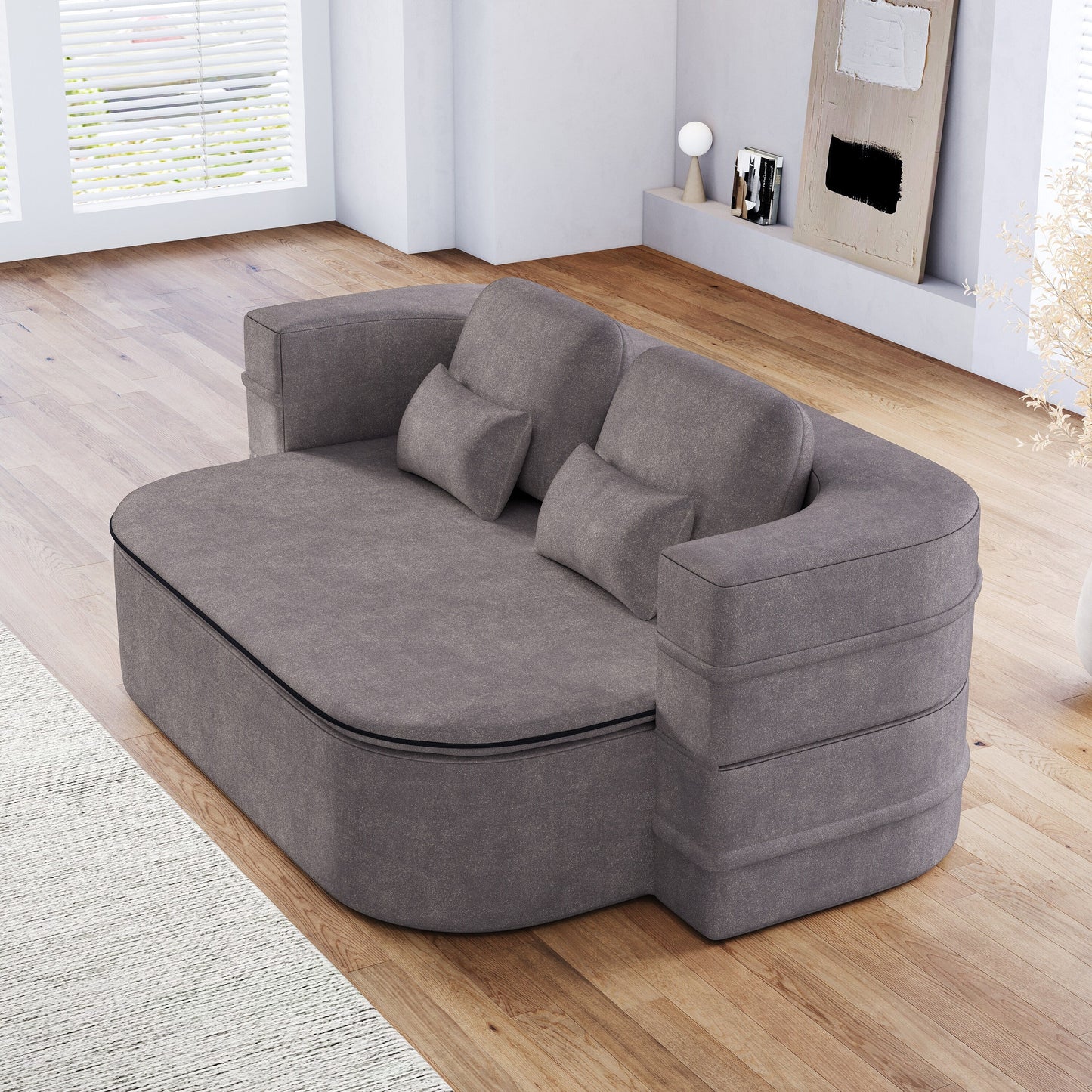 75''2-in-1 Foldable Sofa,Convertible Sleeper Foam Chenille Floor folding Sofa Bed with Multi Functional Blanket,Lounge Sofa