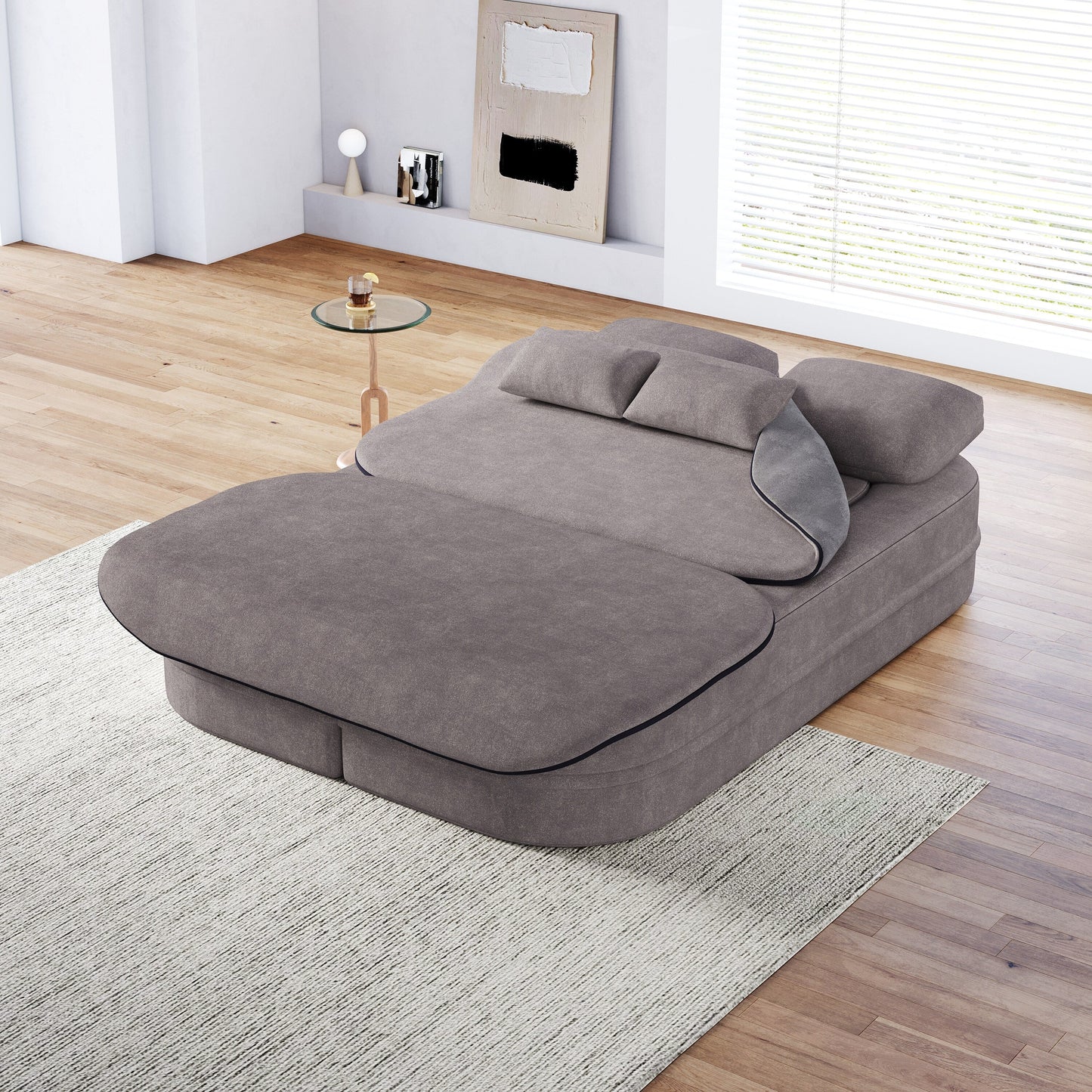 75''2-in-1 Foldable Sofa,Convertible Sleeper Foam Chenille Floor folding Sofa Bed with Multi Functional Blanket,Lounge Sofa
