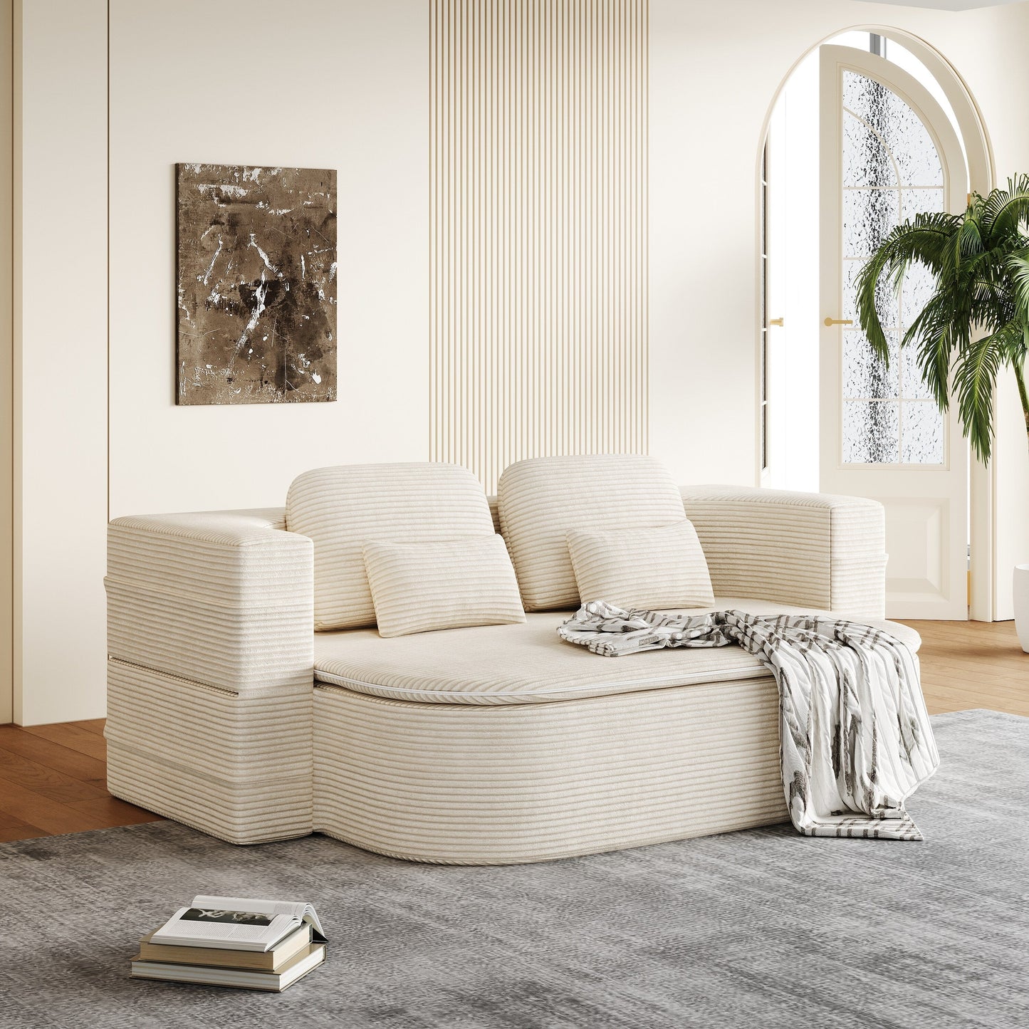 75''2-in-1 Foldable Sofa,Convertible Sleeper Foam Sofa Bed with Multi Functional Blanket, Floor Sofa Lounge Sofa