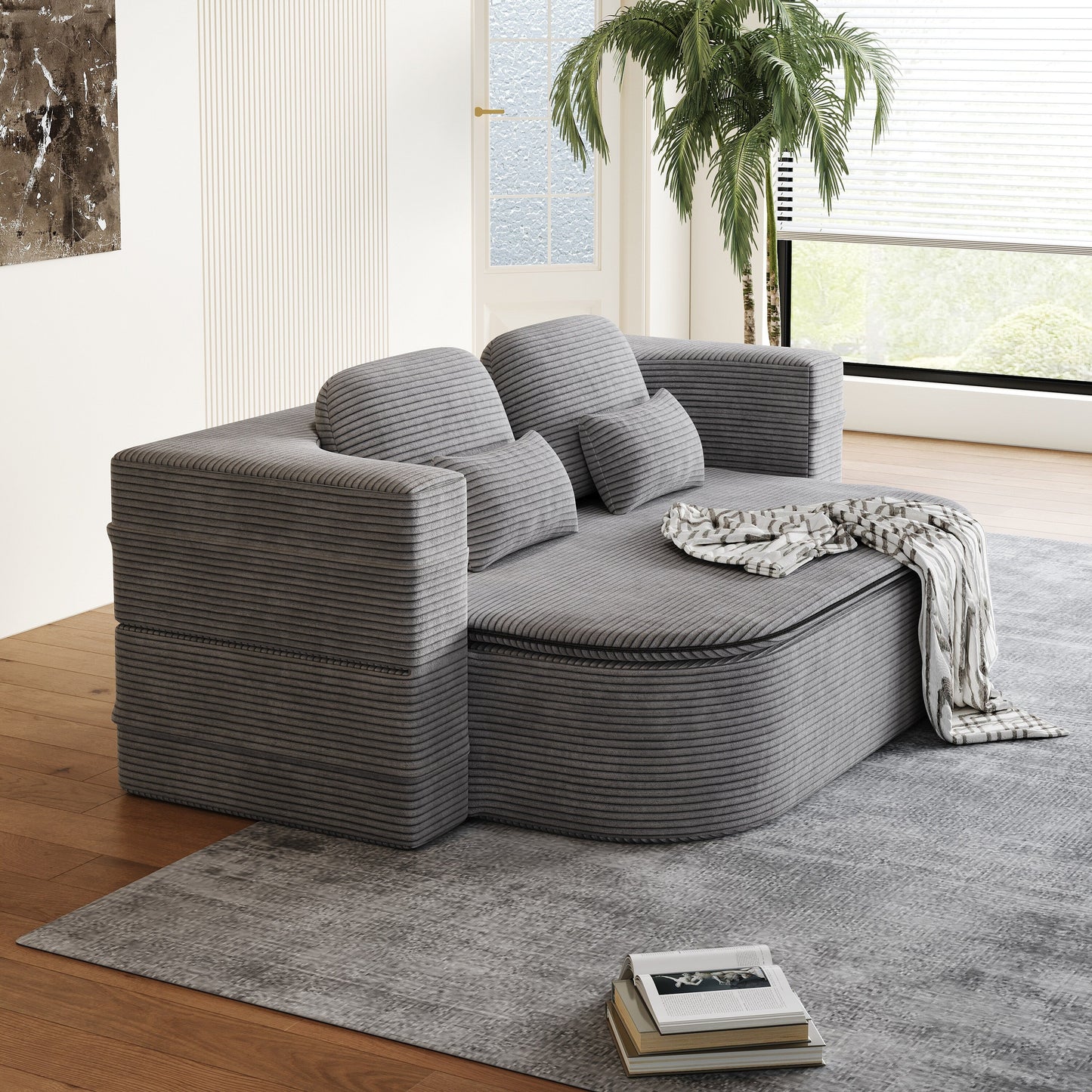 75''2-in-1 Foldable Sofa,Convertible Sleeper Foam Sofa Bed with Multi Functional Blanket, Floor Sofa Lounge Sofa
