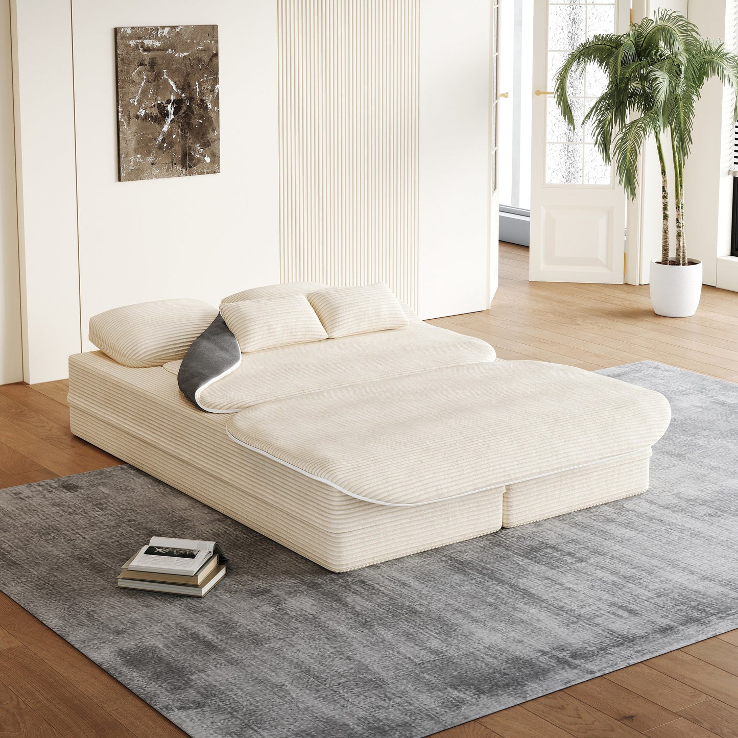 75''2-in-1 Foldable Sofa,Convertible Sleeper Foam Sofa Bed with Multi Functional Blanket, Floor Sofa Lounge Sofa