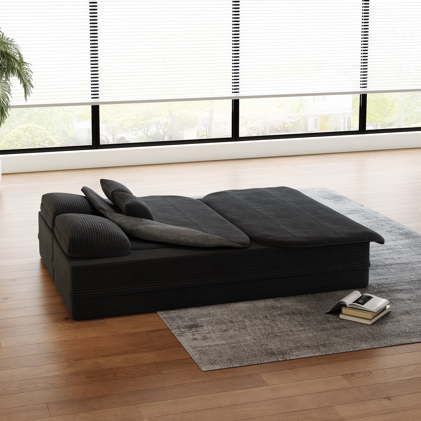 75''2-in-1 Foldable Sofa,Convertible Sleeper Foam Sofa Bed with Multi Functional Blanket, Floor Sofa Lounge Sofa
