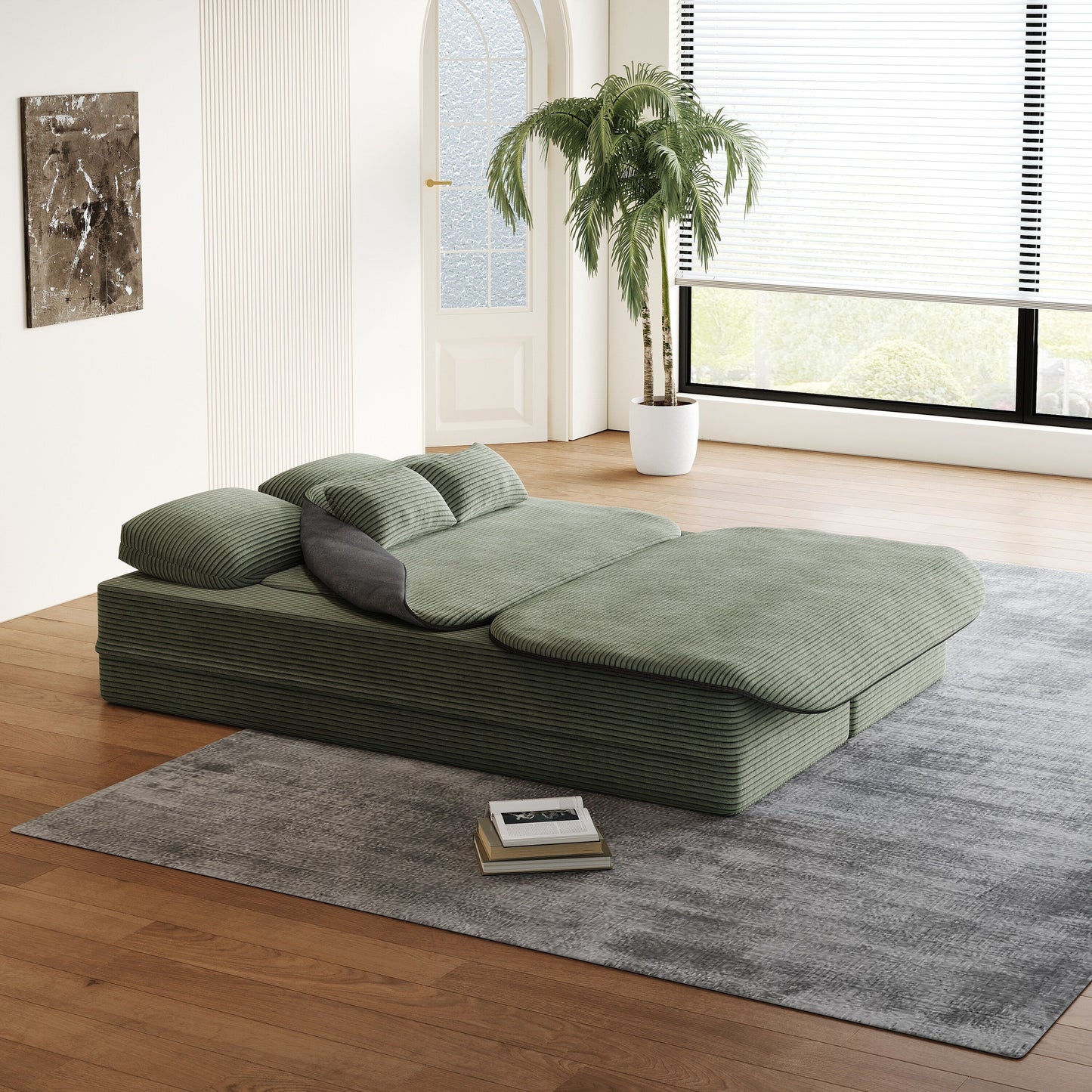 75''2-in-1 Foldable Sofa,Convertible Sleeper Foam Sofa Bed with Multi Functional Blanket, Floor Sofa Lounge Sofa