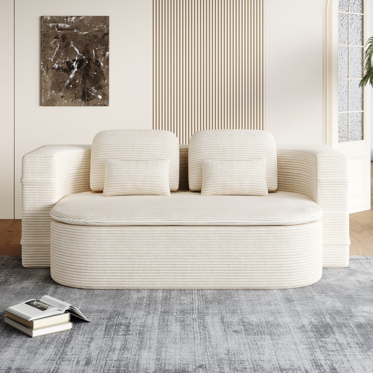 75''2-in-1 Foldable Sofa,Convertible Sleeper Foam Sofa Bed with Multi Functional Blanket, Floor Sofa Lounge Sofa