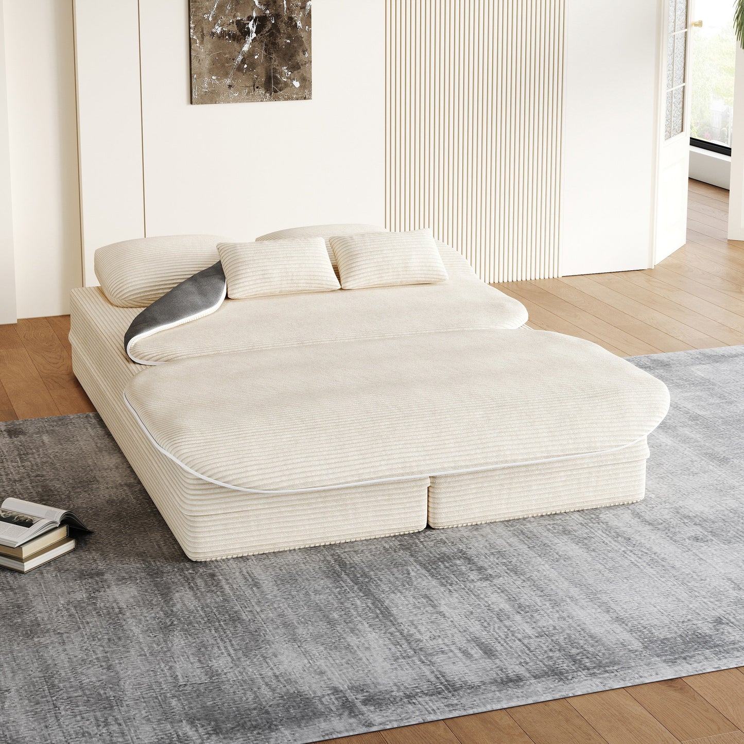75''2-in-1 Foldable Sofa,Convertible Sleeper Foam Sofa Bed with Multi Functional Blanket, Floor Sofa Lounge Sofa