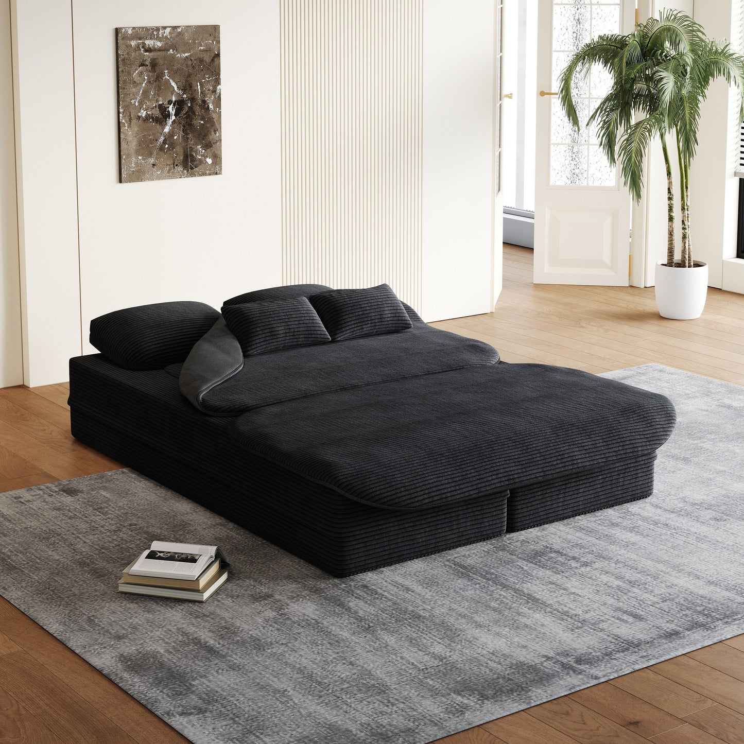 75''2-in-1 Foldable Sofa,Convertible Sleeper Foam Sofa Bed with Multi Functional Blanket, Floor Sofa Lounge Sofa