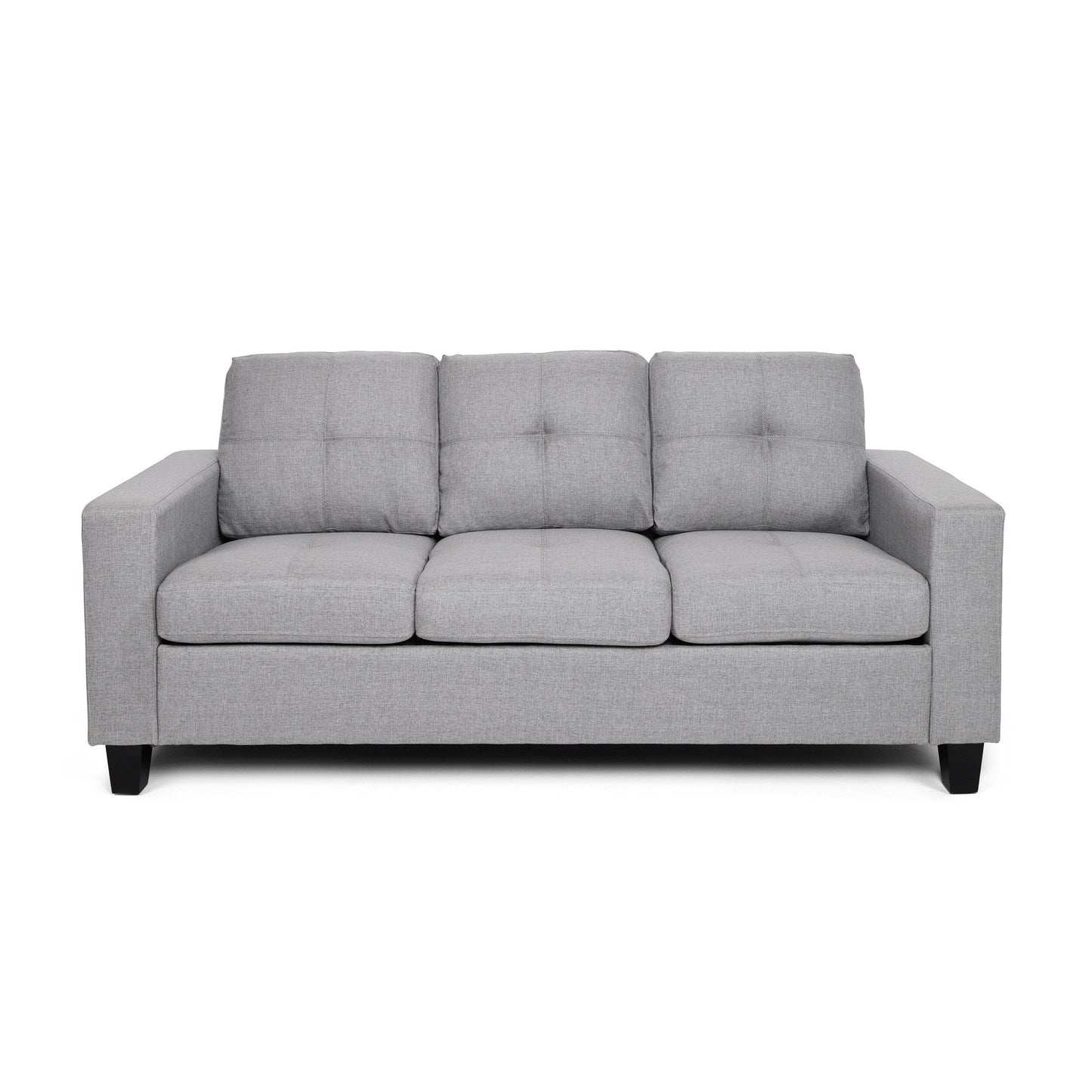 76 Square Arms Button Tufted 3-seater Sofa with Wood Legs for Living Room