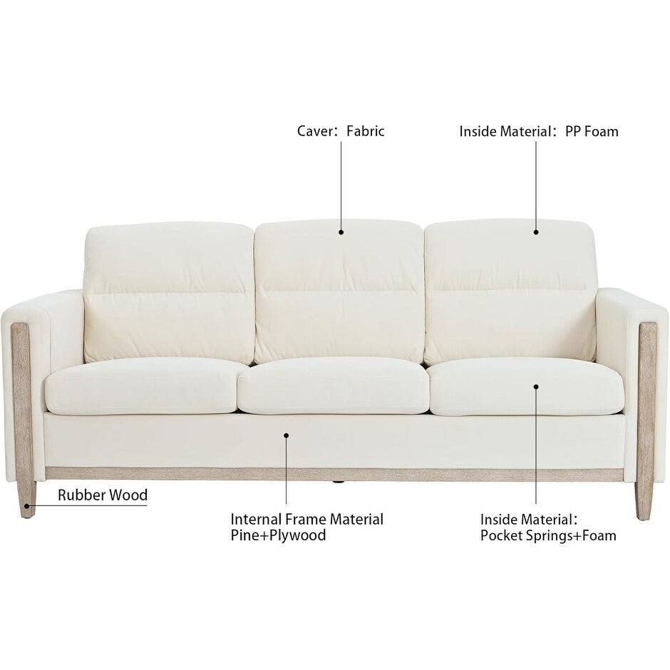 79.5 Sofa Couch Modern 3-Seater Sofa with Cushions Armrest Side Pocket for Living Room