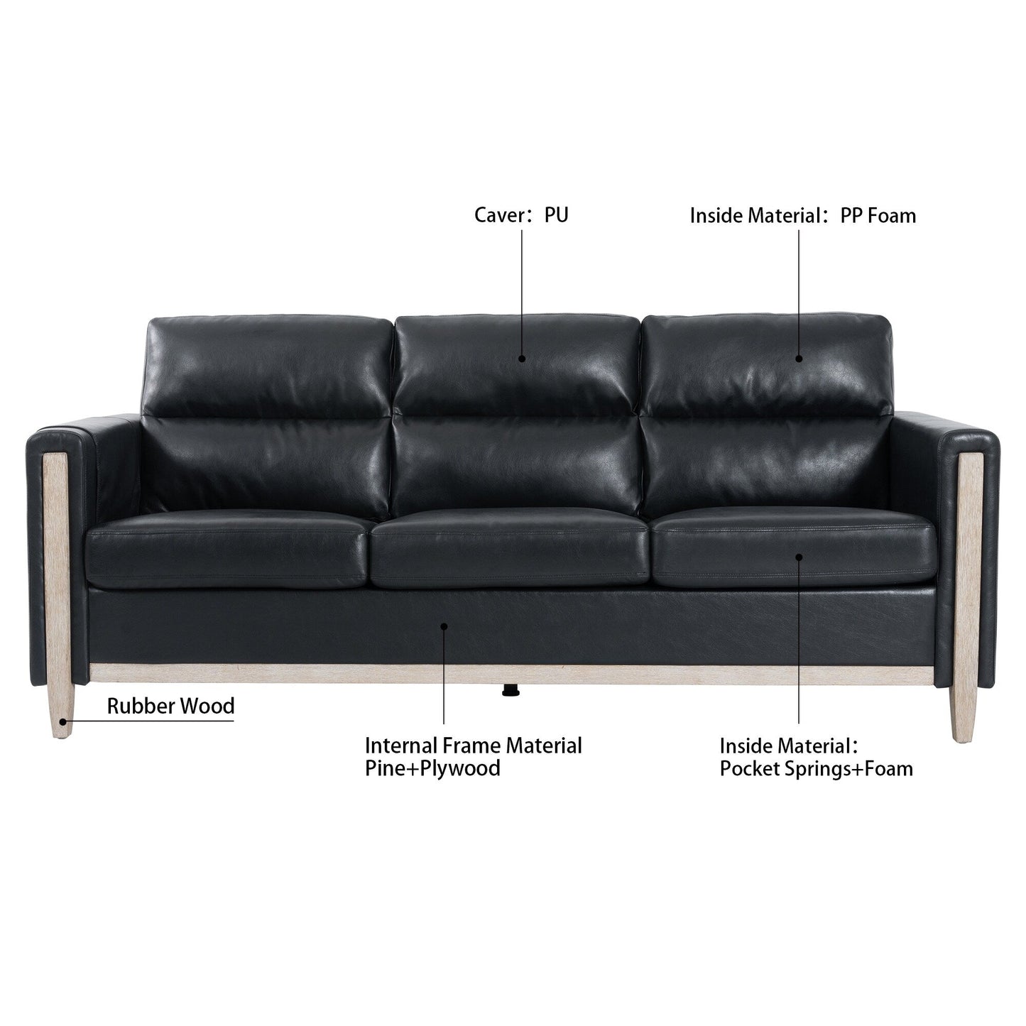 79.5 Velvet Solid Wood 3-Seater Sofa with Pocket Spring Seat, PP Foam Backrest, and Side Storage Pocket