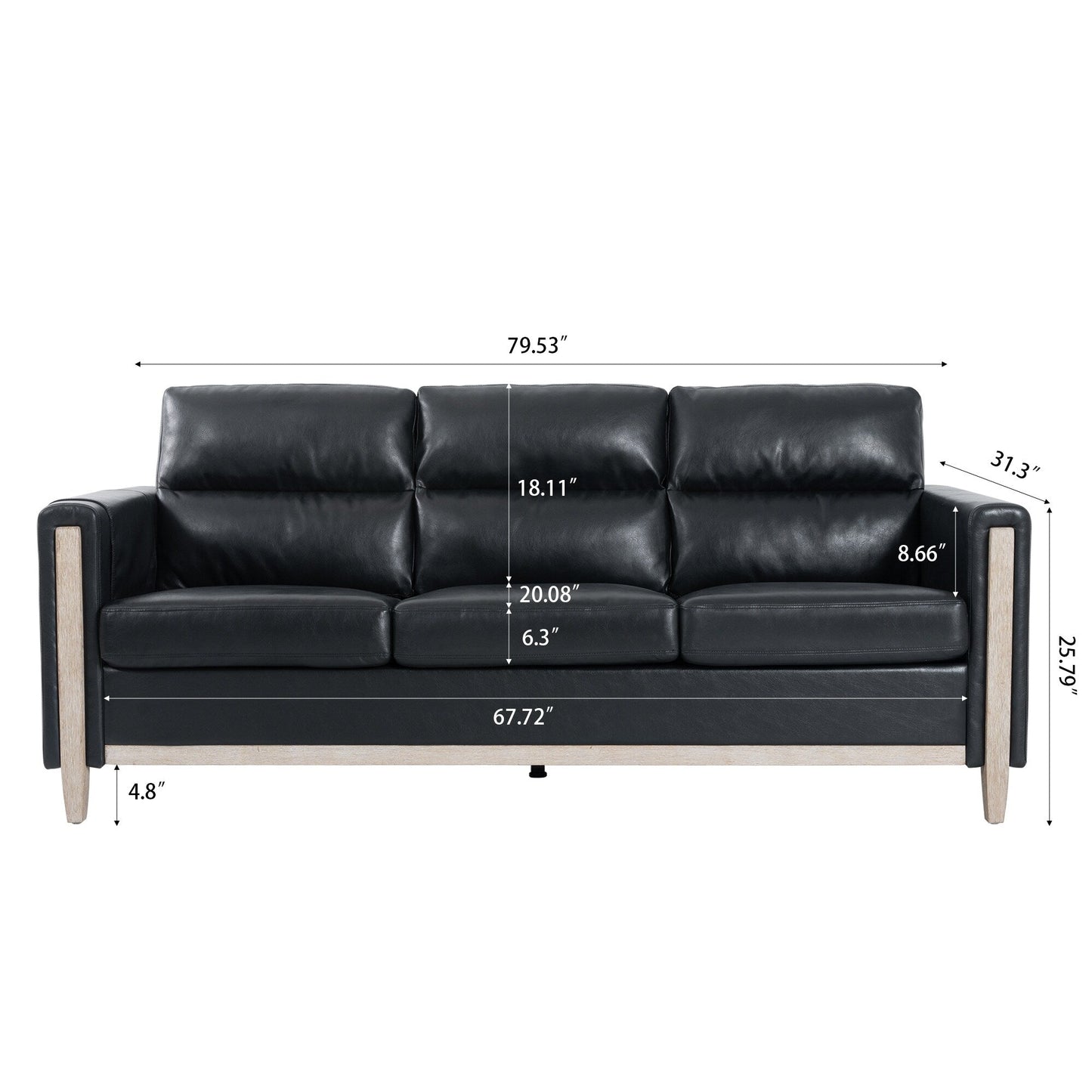 79.5 Velvet Solid Wood 3-Seater Sofa with Pocket Spring Seat, PP Foam Backrest, and Side Storage Pocket