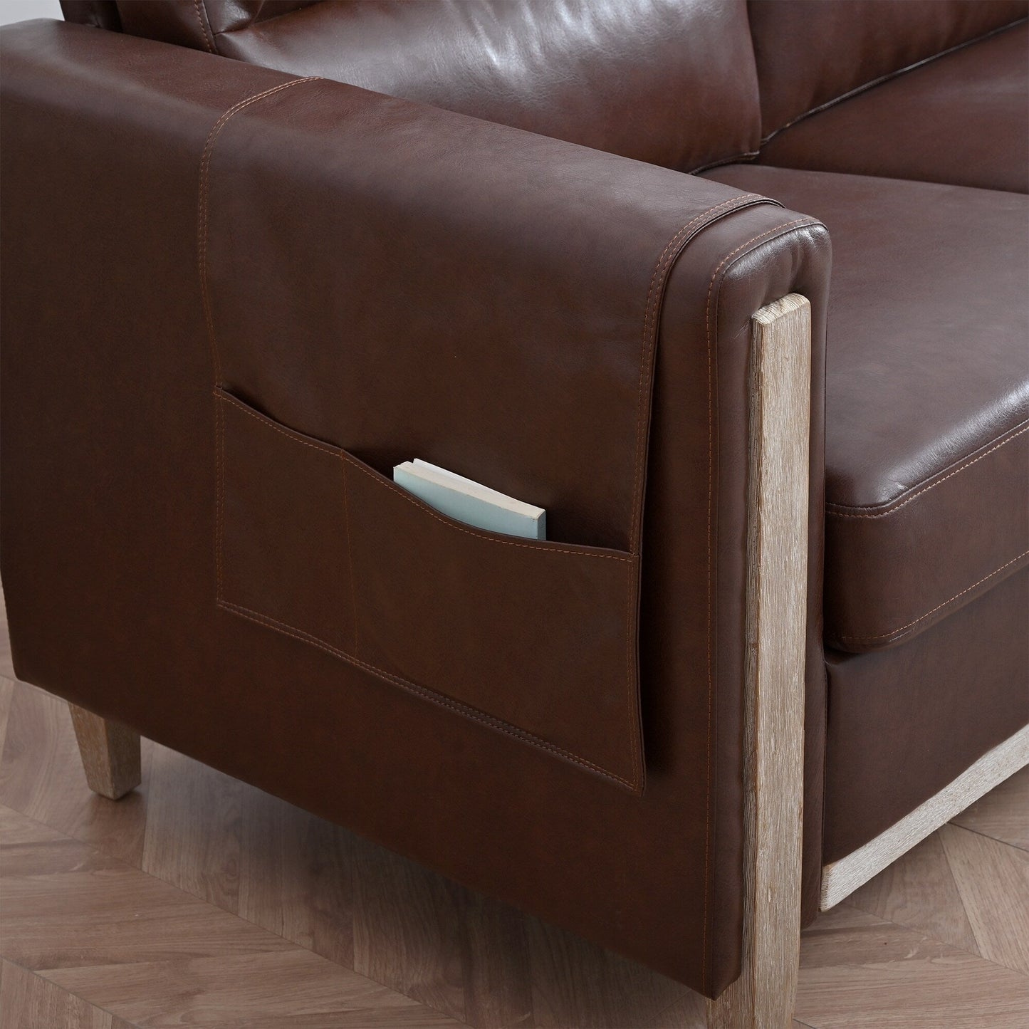 79.5 Velvet Solid Wood 3-Seater Sofa with Pocket Spring Seat, PP Foam Backrest, and Side Storage Pocket