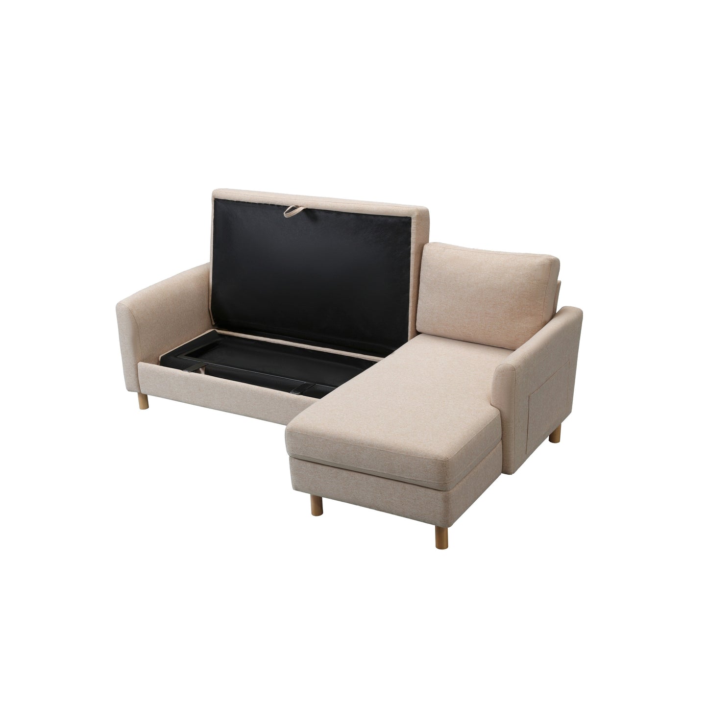 79.5'' Fabric L-Shaped 3-Seater Sleeper Sofa with Chaise, Pull-Out Bed, and Upholstered Design