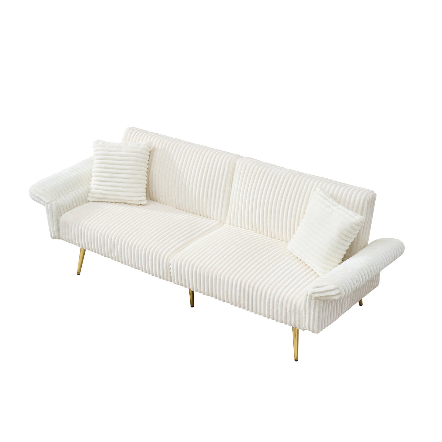 79 Corduroy Foldable Sofa Bed with 3-Position Armrests, High-Resilience Foam, and Metal Legs