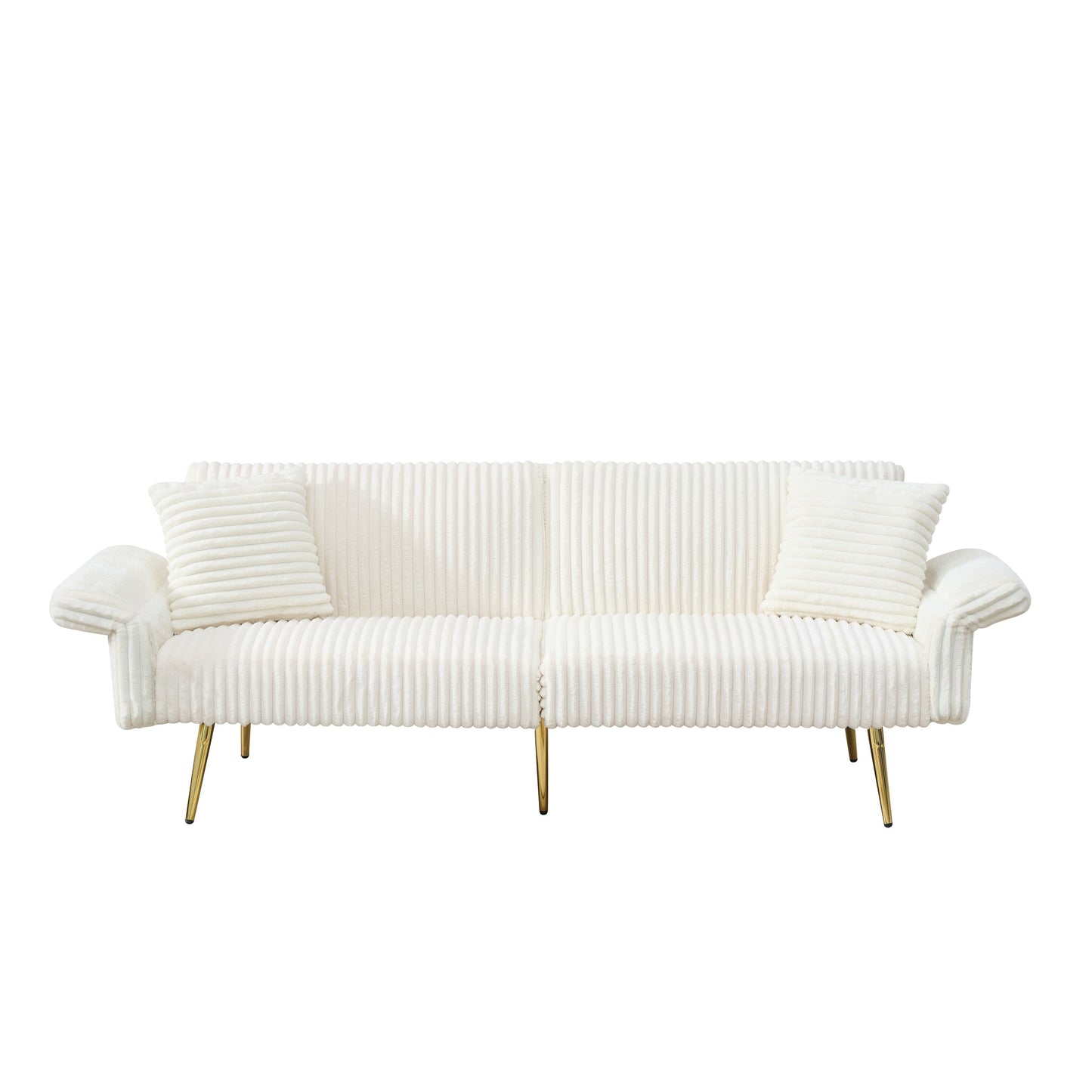 79 Corduroy Foldable Sofa Bed with 3-Position Armrests, High-Resilience Foam, and Metal Legs