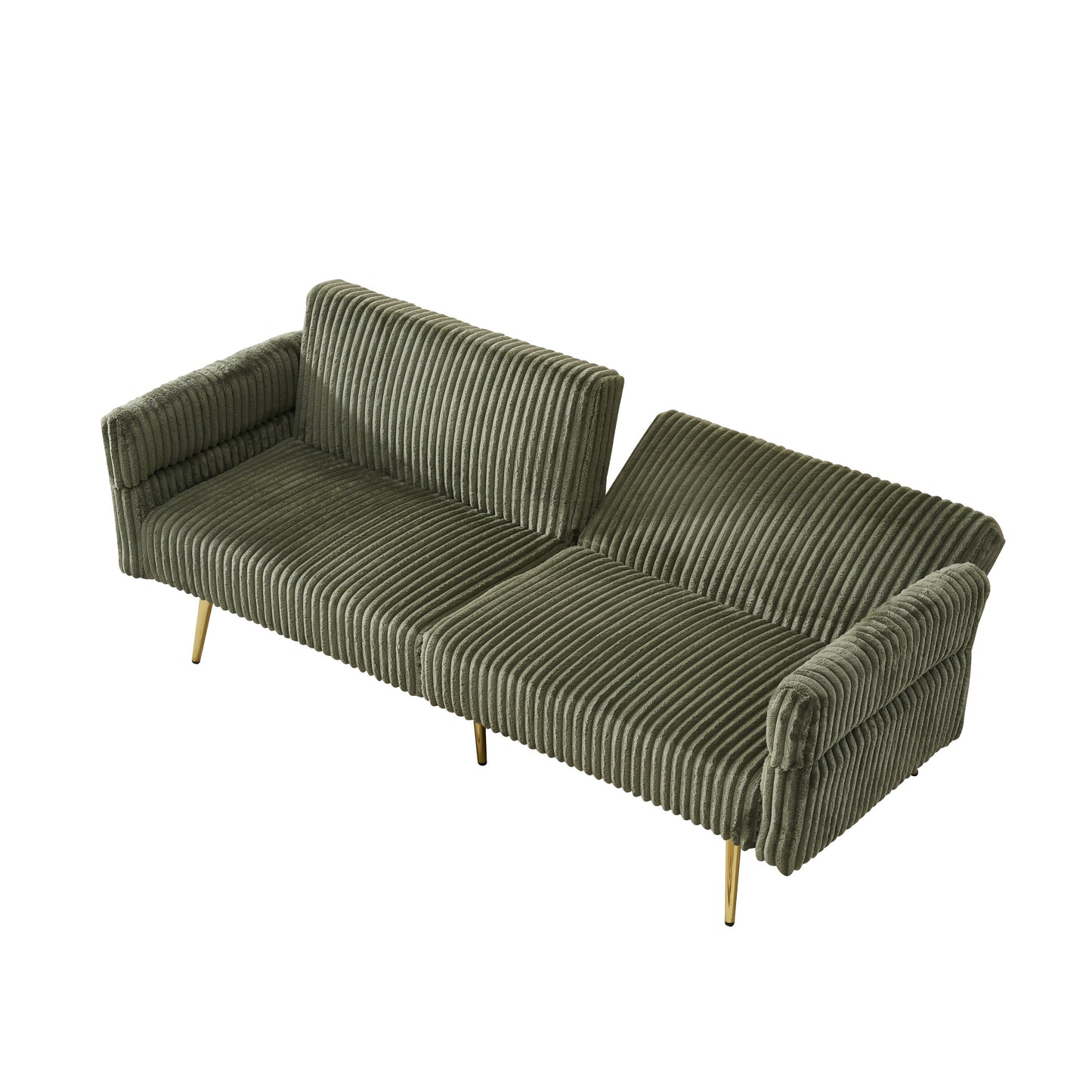 79 Corduroy Foldable Sofa Bed with 3-Position Armrests, High-Resilience Foam, and Metal Legs