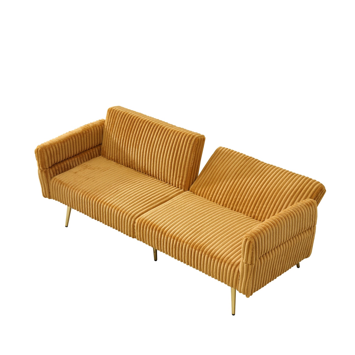 79 Corduroy Foldable Sofa Bed with 3-Position Armrests, High-Resilience Foam, and Metal Legs