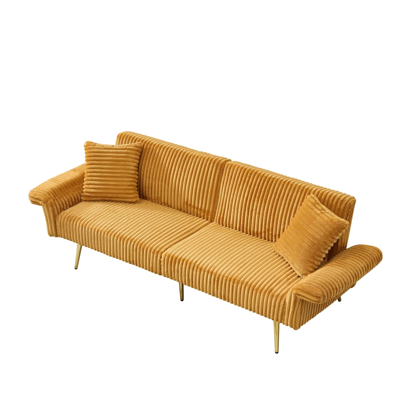79 Corduroy Foldable Sofa Bed with 3-Position Armrests, High-Resilience Foam, and Metal Legs