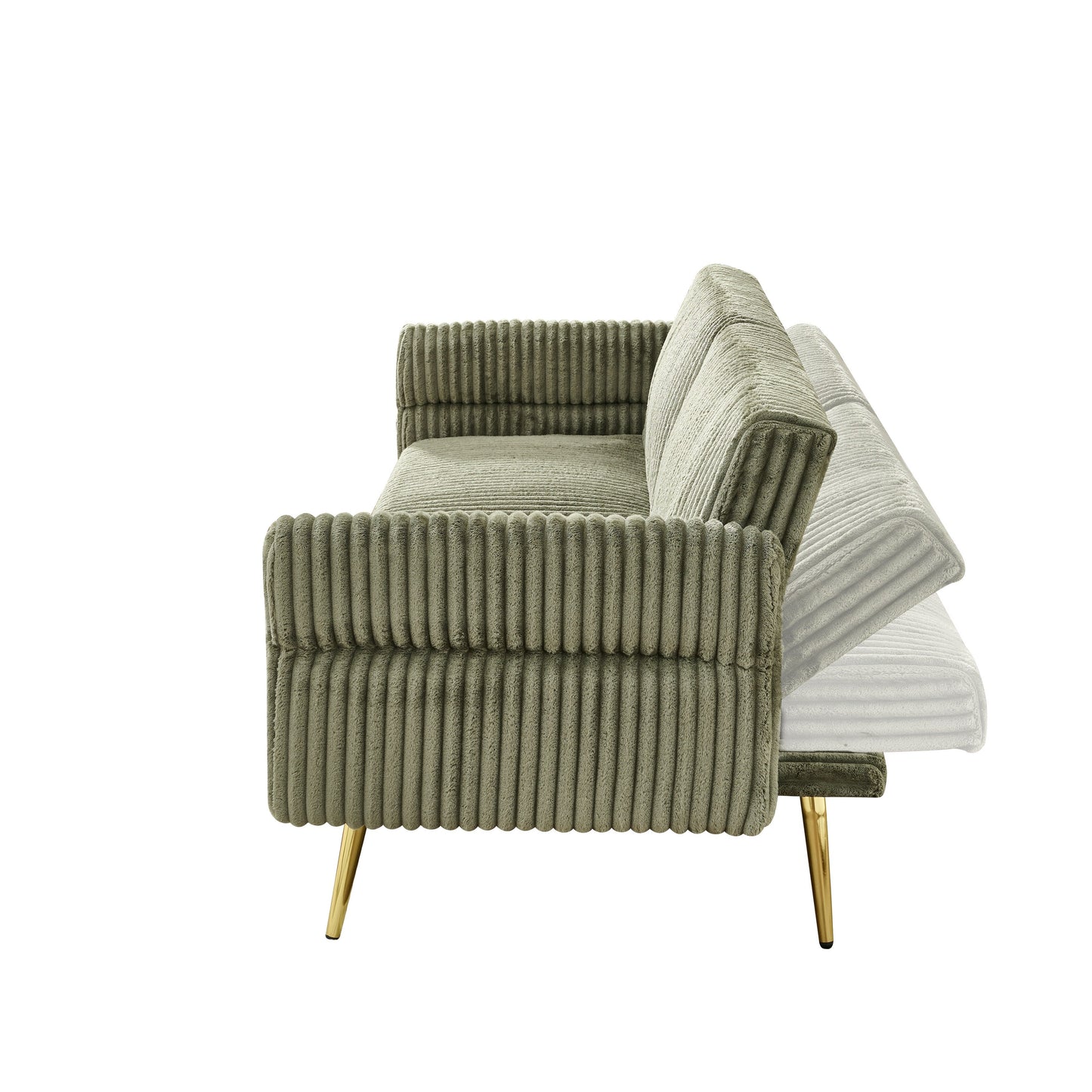 79 Corduroy Foldable Sofa Bed with 3-Position Armrests, High-Resilience Foam, and Metal Legs