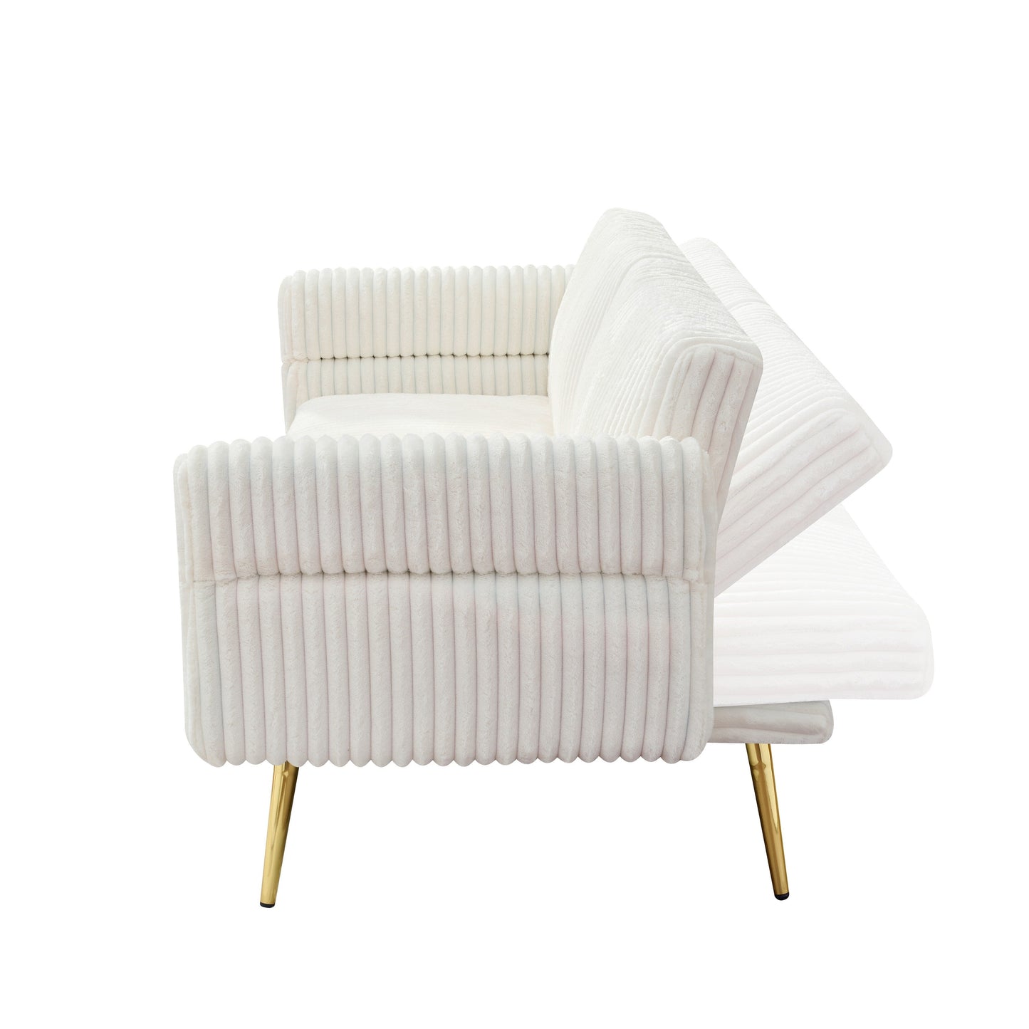 79 Corduroy Foldable Sofa Bed with 3-Position Armrests, High-Resilience Foam, and Metal Legs