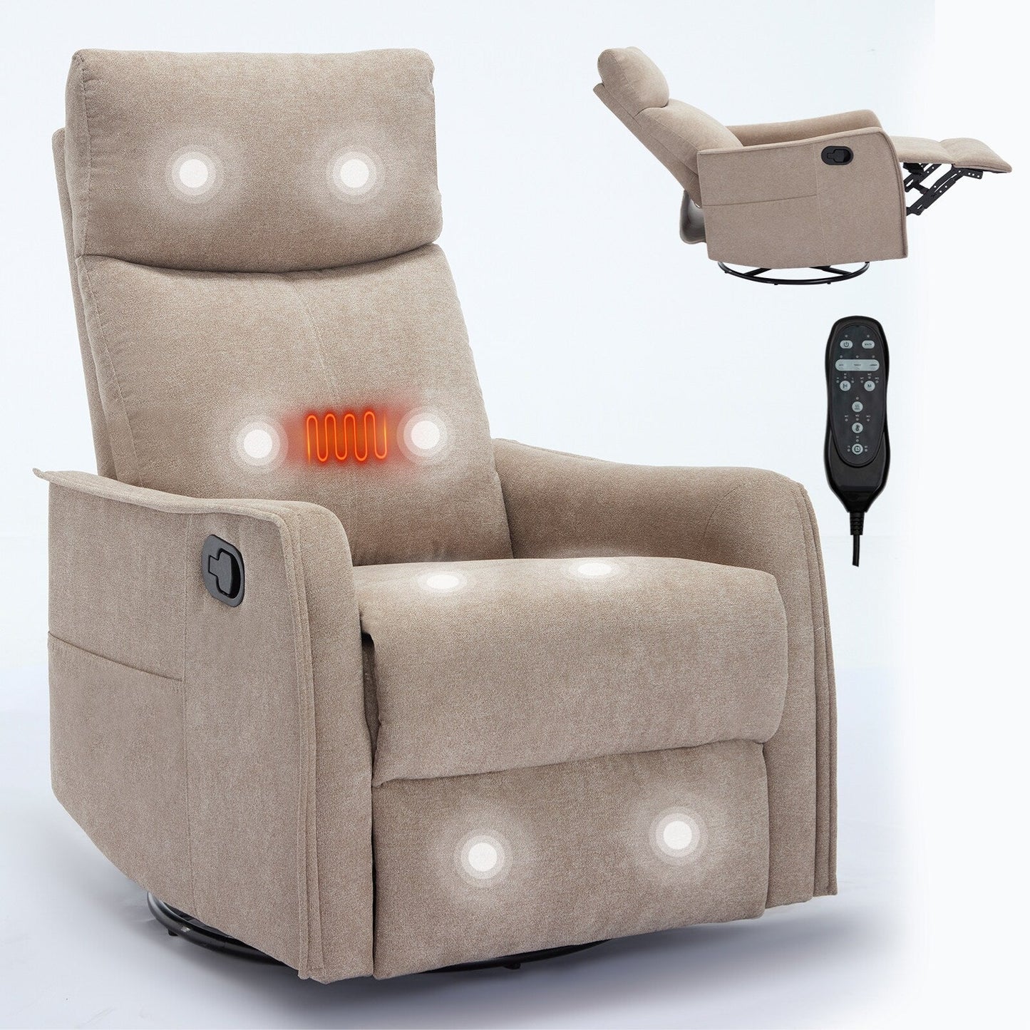 8 Point Vibration 360° Swivel Massage Chair, Adjustable Backrest Manual Recliner Chair with Massage and Lumbar Heating