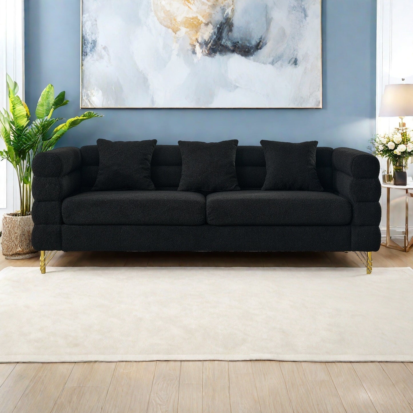 81 Fabric 3-Seater Sofa with 3 Pillows,Soft Sitting for Living Room,Bedroom