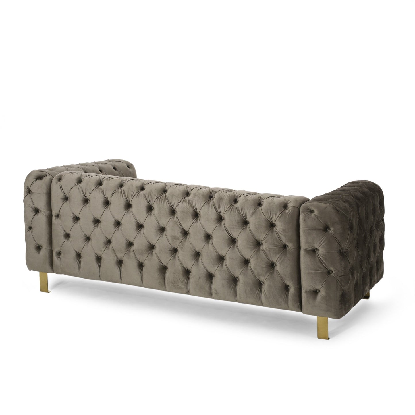 83.75 Velvet 3-Seater Sofa with Tufted Diamond Stitching, Gold Accents, and Iron Legs