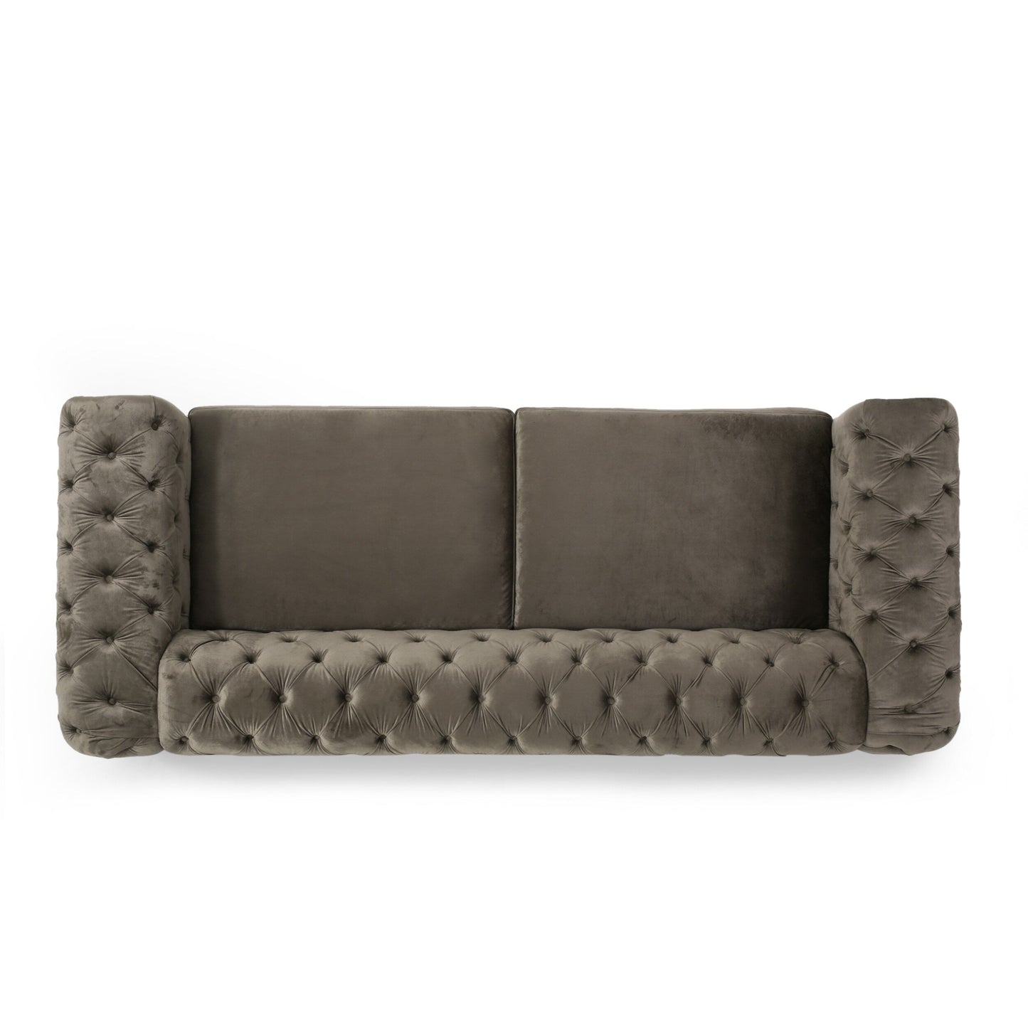 83.75 Velvet 3-Seater Sofa with Tufted Diamond Stitching, Gold Accents, and Iron Legs
