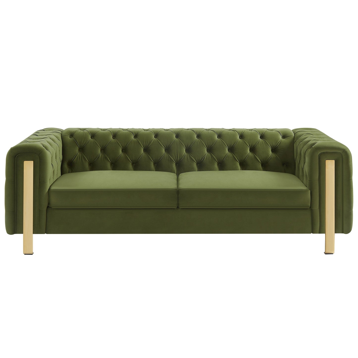 83.75 Velvet 3-Seater Sofa with Tufted Diamond Stitching, Gold Accents, and Iron Legs