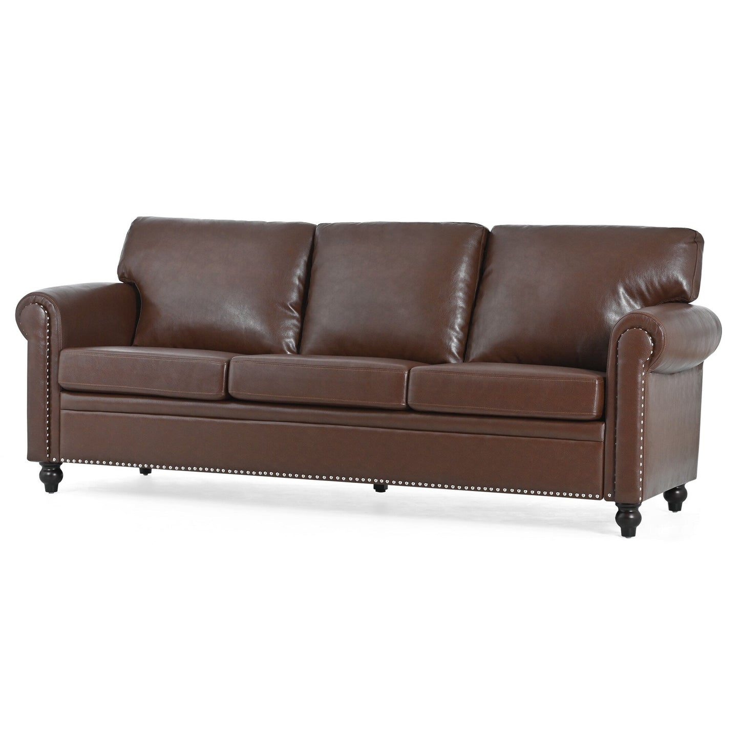 83.86 Fabric Roll-Arm 3-Seater Sofa with Pocket Spring Seat, PP Foam Backrest, and Solid Wood Frame