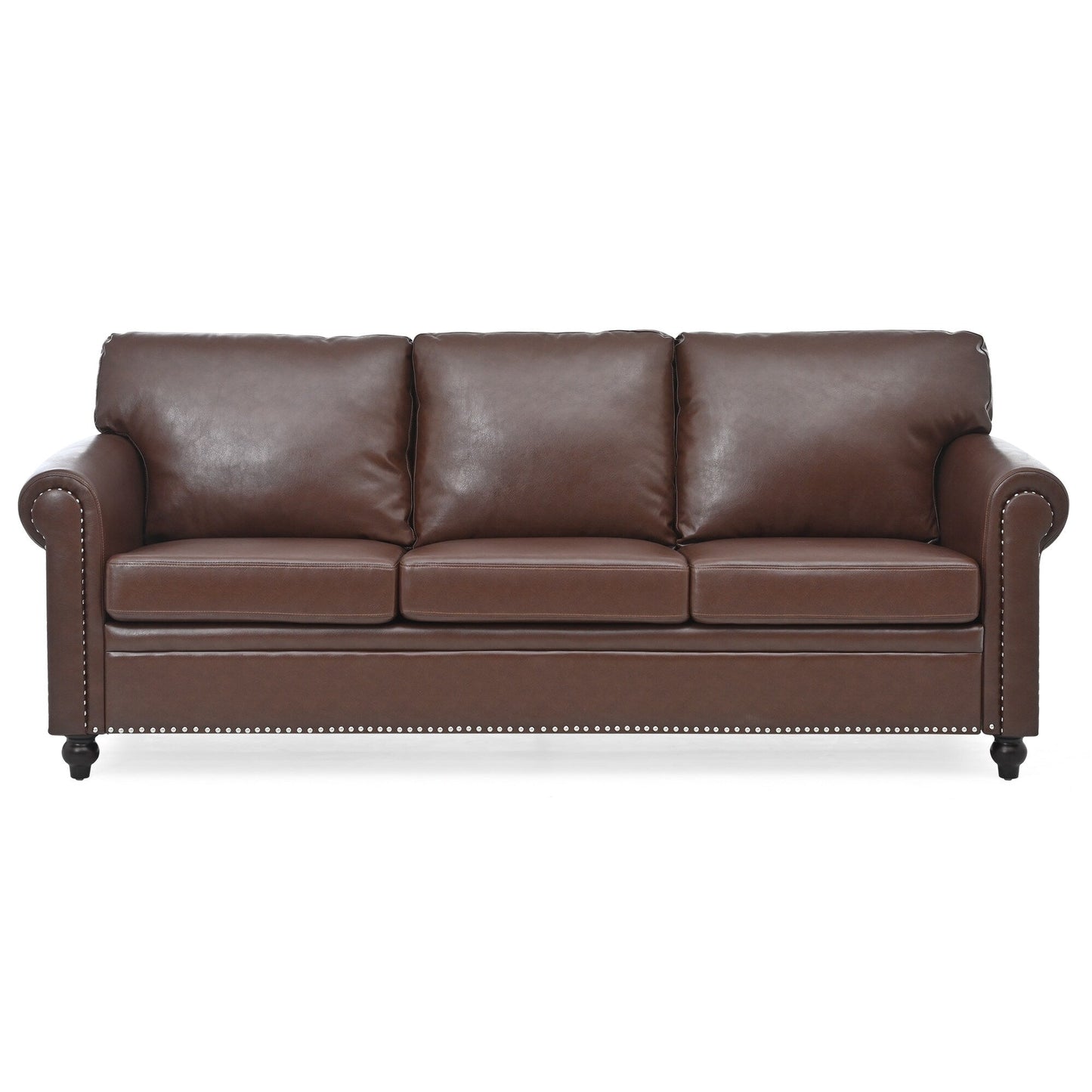 83.86 Fabric Roll-Arm 3-Seater Sofa with Pocket Spring Seat, PP Foam Backrest, and Solid Wood Frame